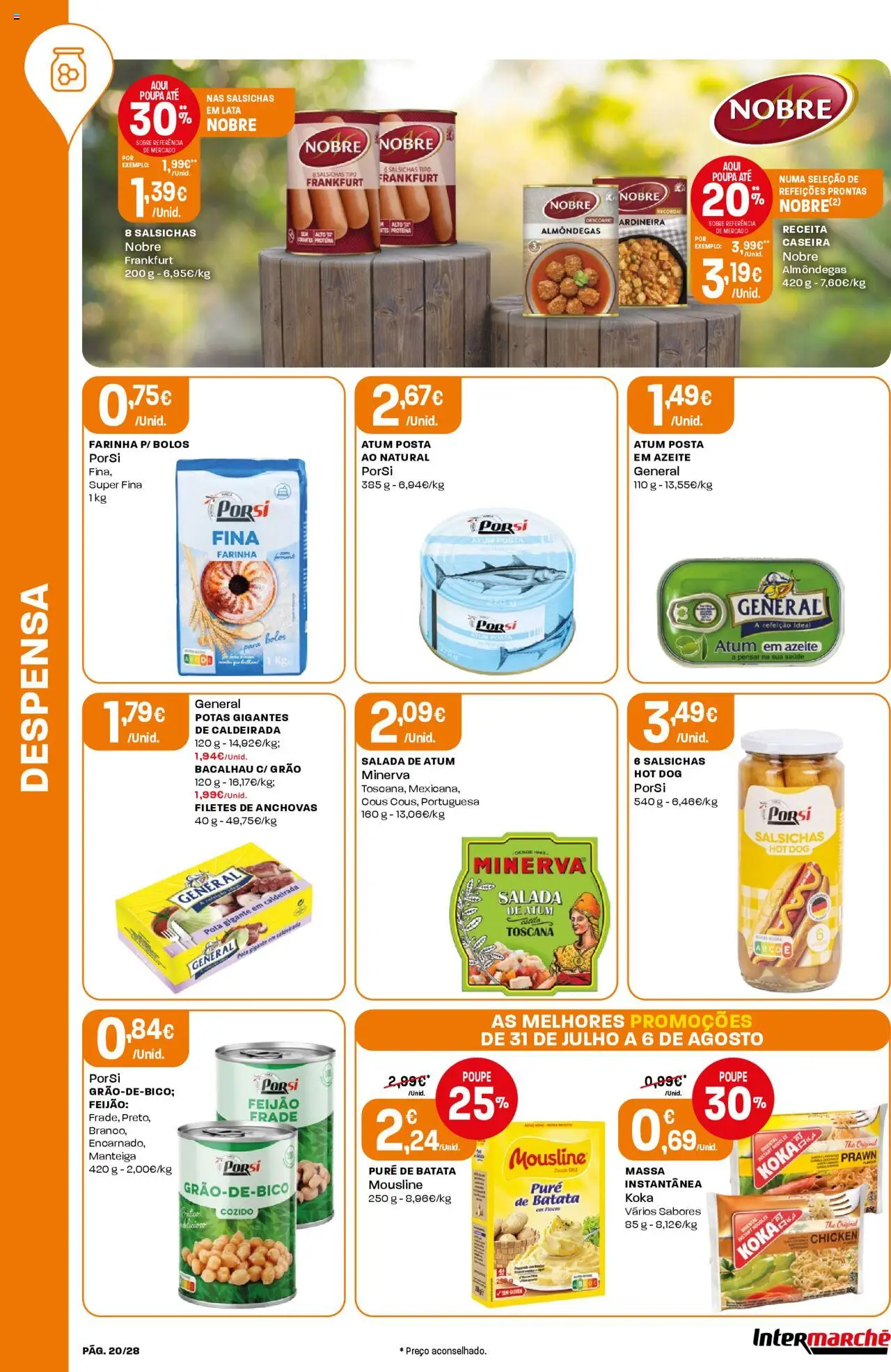 Intermarché folheto │ válido de 31.07.2025 | Página: 20 | Produtos: Anchovas, Atum, Manteiga, Proteina