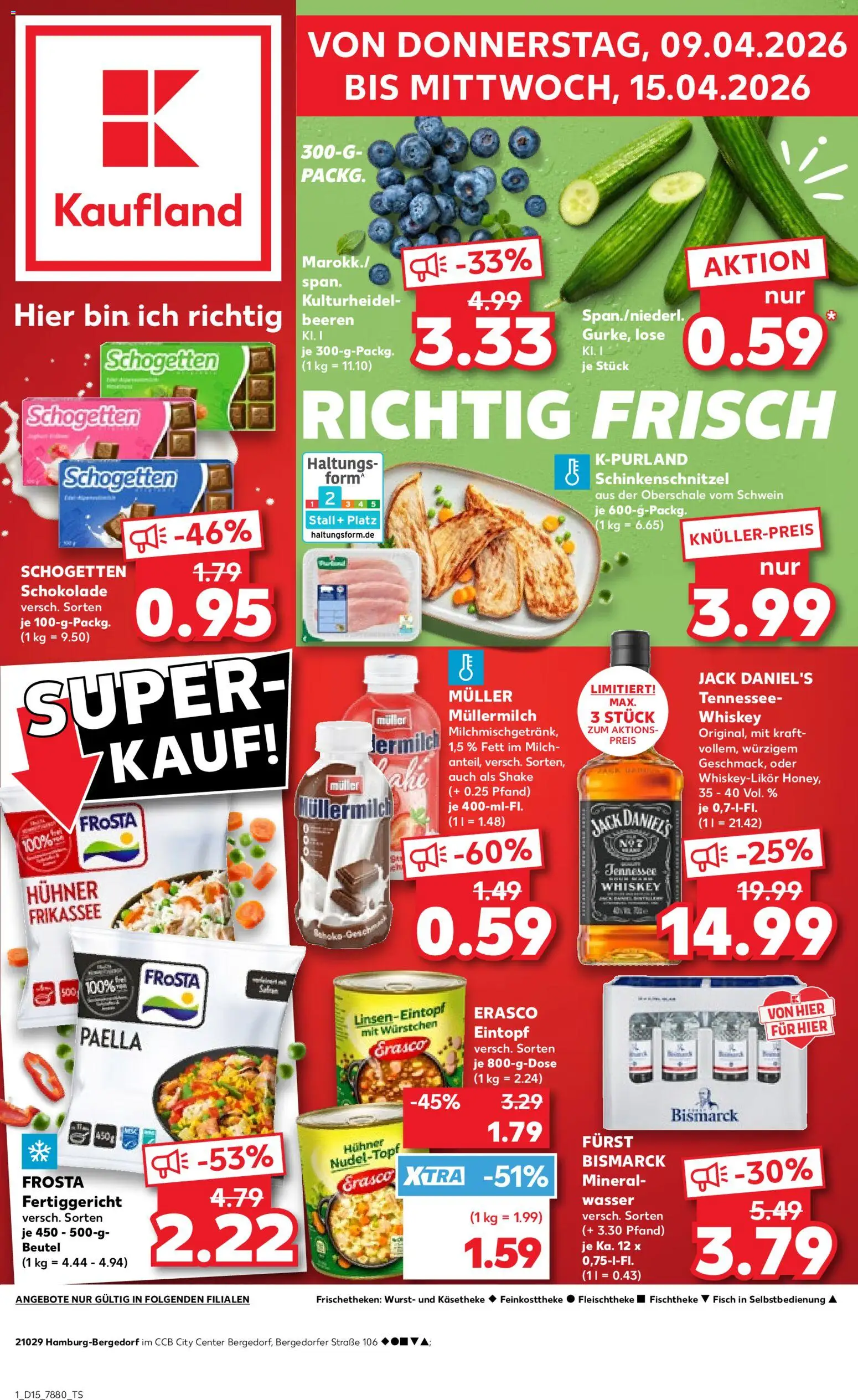 Kaufland Prospekt Hamburg	 – gültig ab 09.04.2026 | Seite: 1 | Produkte: Schokolade, Frosta, Wurst, Erasco