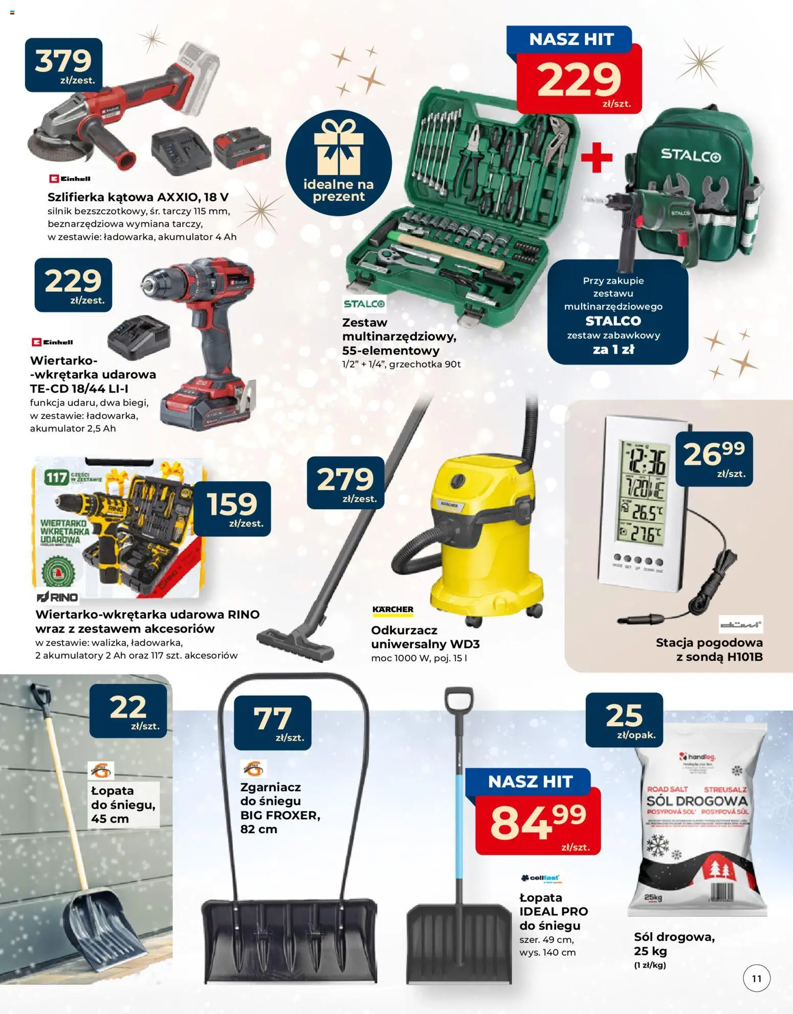 Mrówka Gazetka - Elbląg od 04.12.2025 | Strona: 11 | Produkty: Stacja pogodowa, Odkurzacz, Szlifierka, Sól