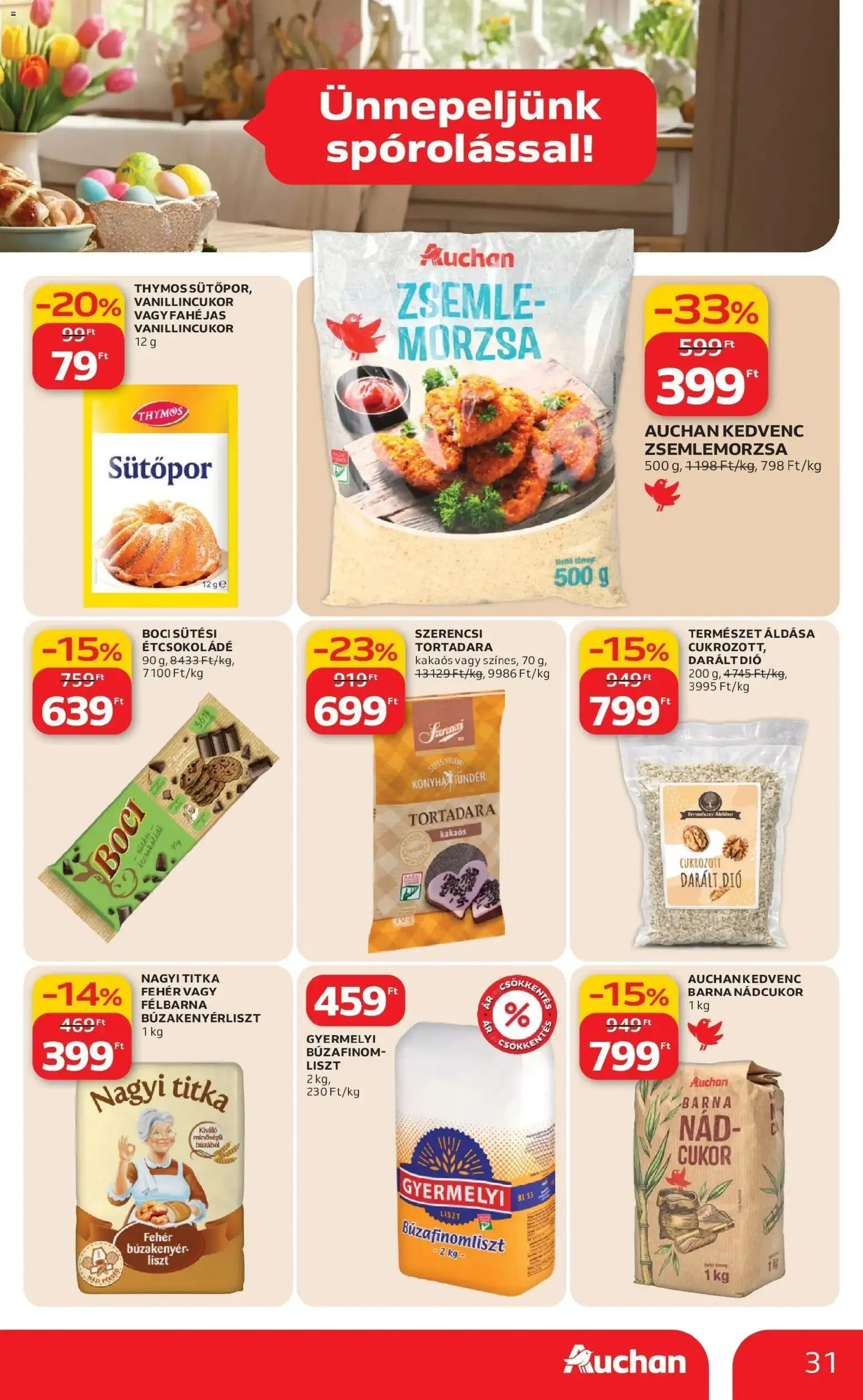 Auchan akciós ujság - amely érvényes a következő dátumtól: 12.03.2026 | Oldal: 31 | Termékek: Sütőpor, Vanillincukor, Étcsokoládé, Dió