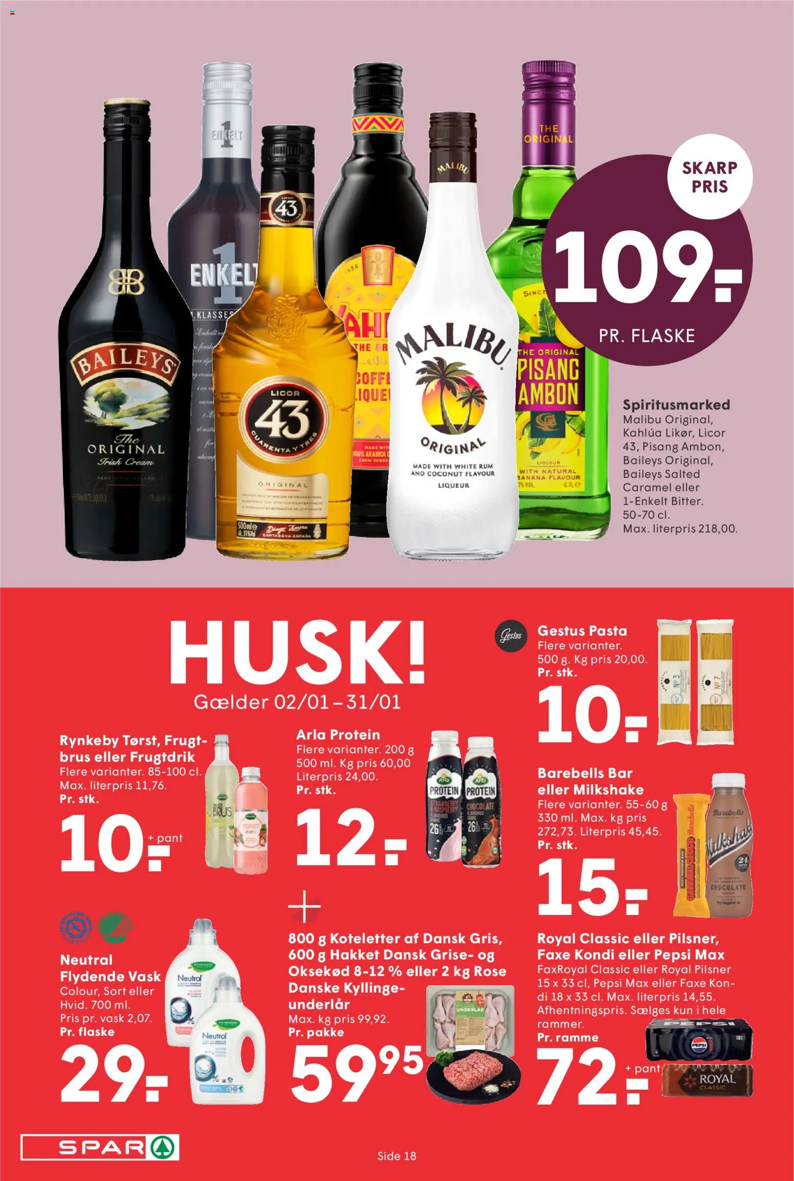 Spar tilbudsavis – gyldig fra 16.01.2026 | Side: 18 | Produkter: Pasta, Oksekød, Faxe Kondi, Pepsi