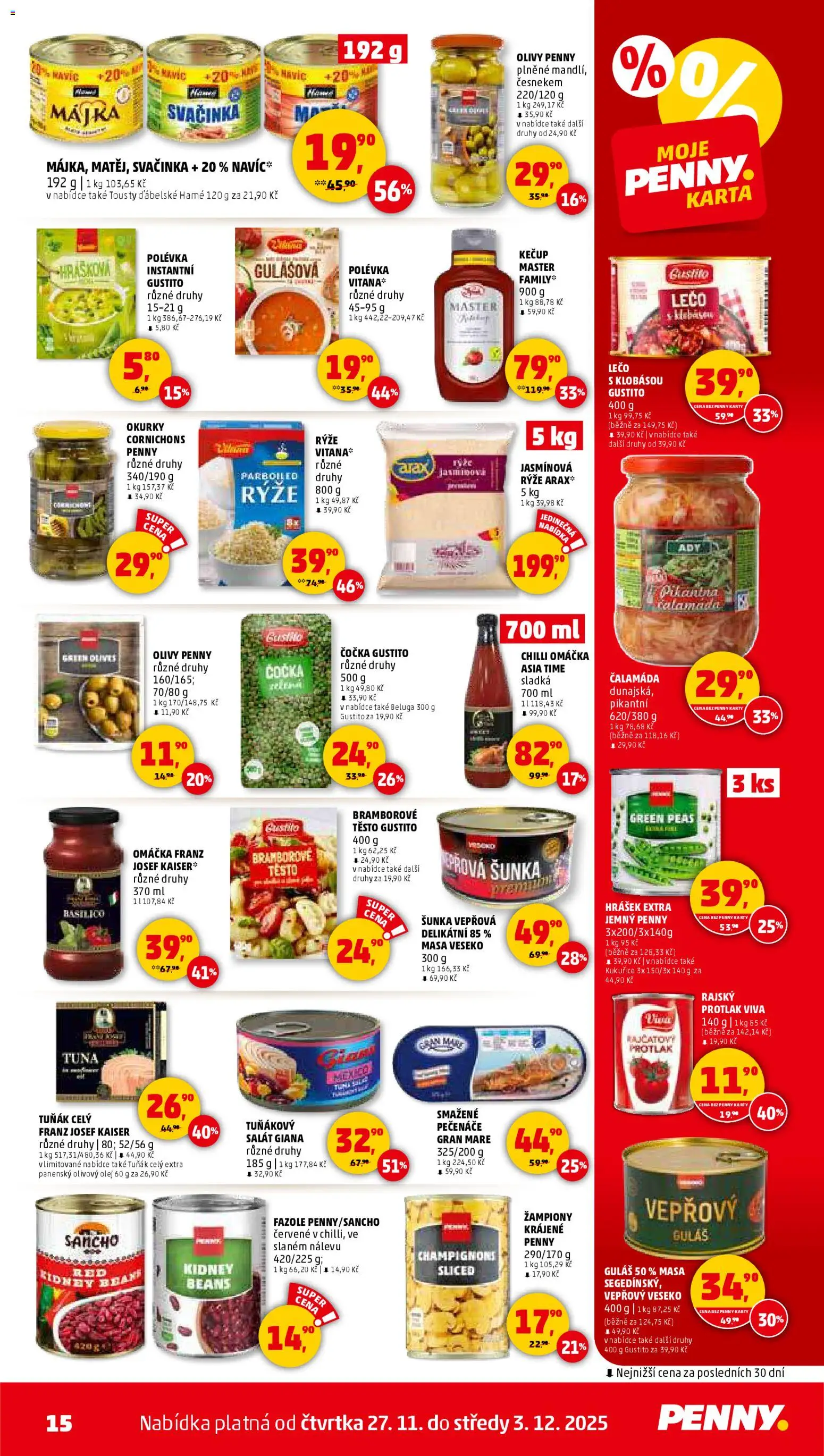 Penny Market leták - Čtvrtečník od 27.11.2025 | Strana: 15 | Produkty: Žampiony, Olivy, Fazole, Lečo