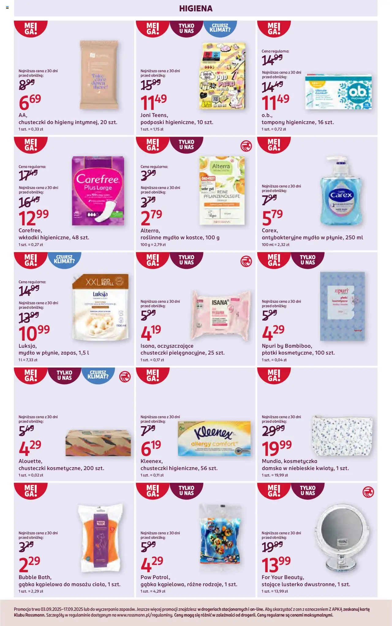 Rossmann Gazetka od 03.09.2025 | Strona: 5 | Produkty: Tampony, Gąbka, Płatki, Mydło