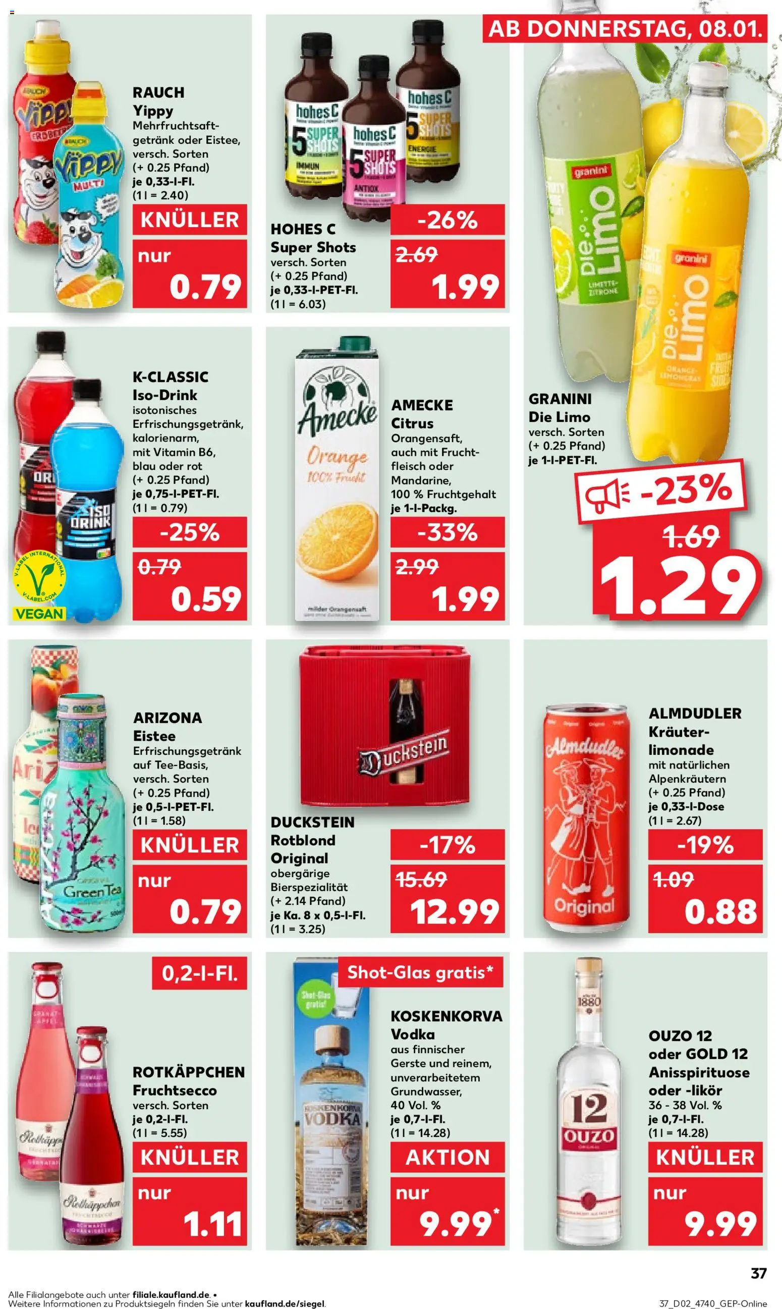 Kaufland prospekt Hannover	 – gültig ab 08.01.2026 | Seite: 37 | Produkte: Ouzo 12, Limonade, Granini die limo, Vodka