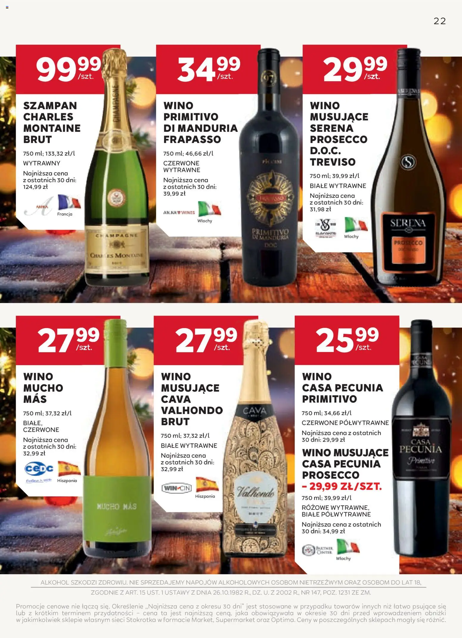 Stokrotka Gazetka - Oferta alkoholowa od 04.12.2025 | Strona: 22 | Produkty: Stokrotka, Wino, Alkohol, Prosecco