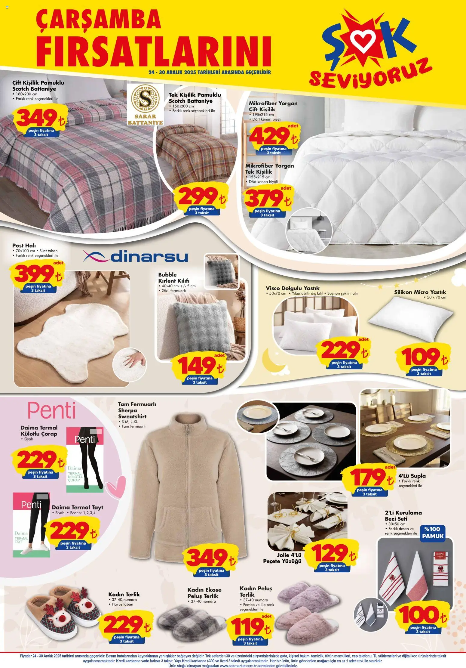 Şok Market Katalog - 24.12.2025 tarihinden itibaren geçerlidir | Sayfa: 4 | Ürünler: Yastık, Terlik, Tayt, Yorgan