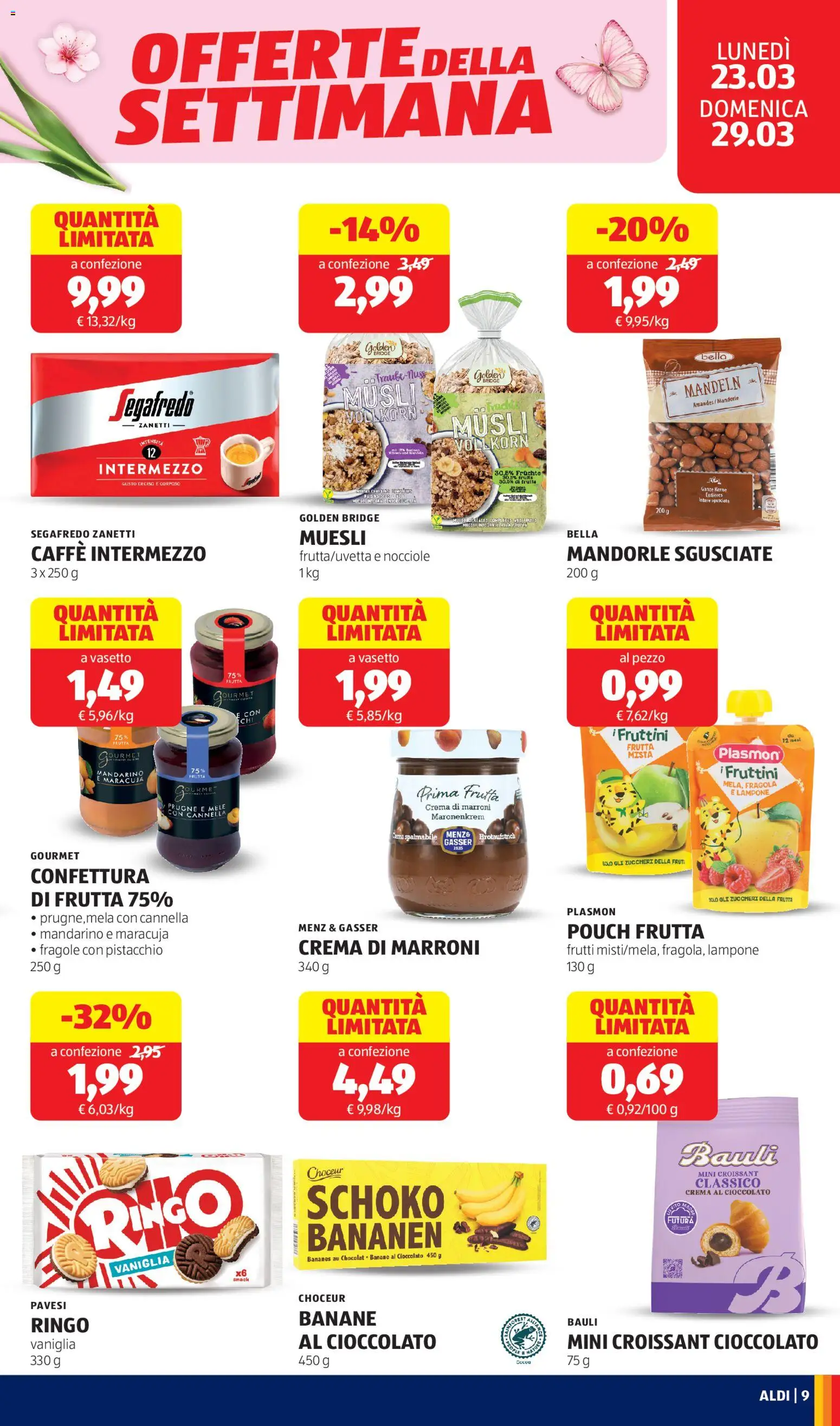 Volantino Aldi del 23.03.2026 | Pagina: 9 | Prodotti: Crema, Banane, Mandorle, Lampone