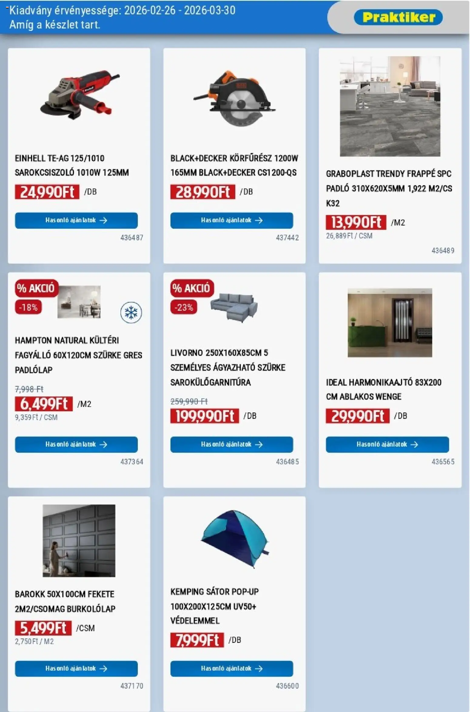 Praktiker akciós ujság - amely érvényes a következő dátumtól: 26.02.2026 | Oldal: 31 | Termékek: Padlólap, Körfűrész, Sátor, Sarokcsiszoló