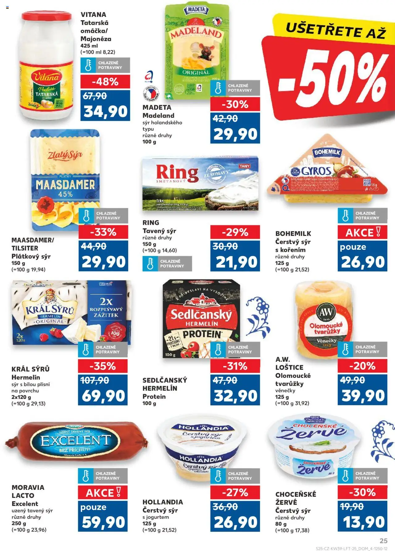 Kaufland leták od 24.09.2025 | Strana: 25 | Produkty: Hermelín, Olomoucké tvarůžky, Majonéza, Protein