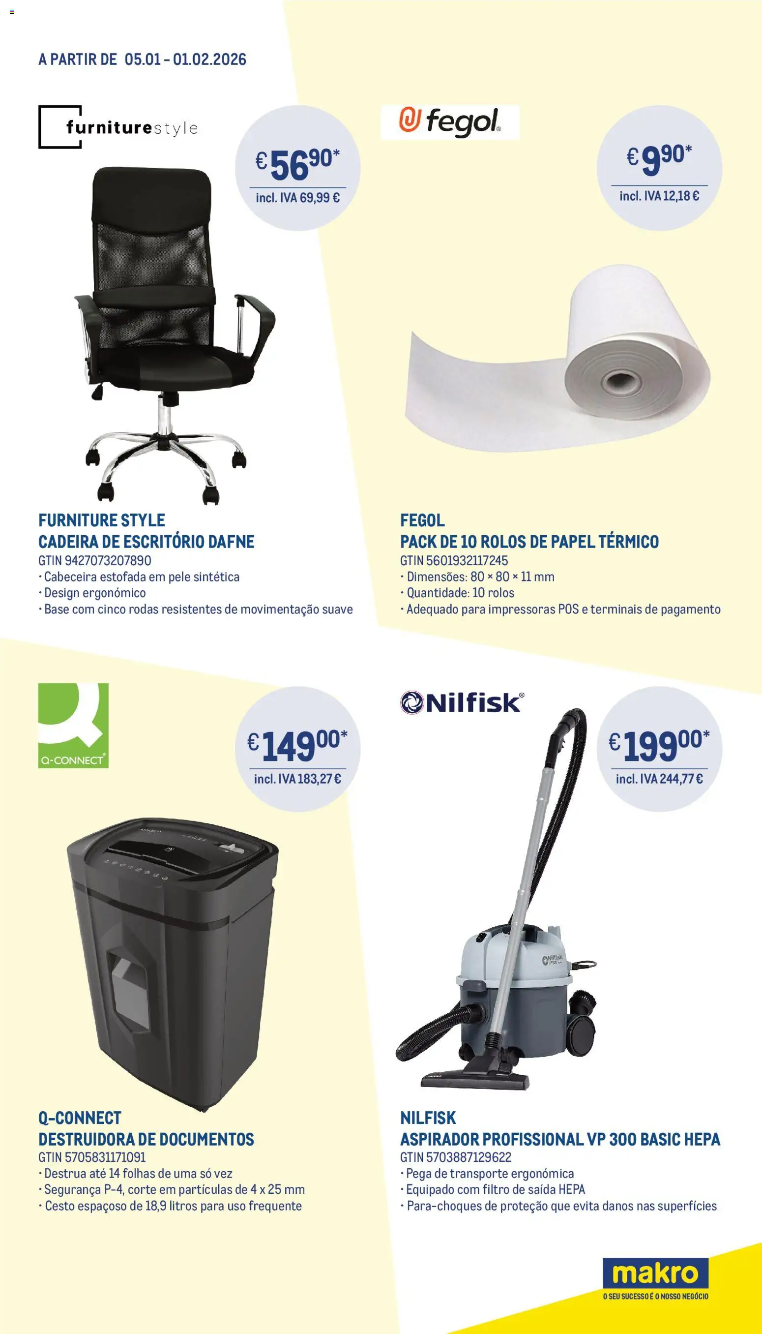 Makro Tudo para escritórios e espaços profissionais │ válido de 05.01.2026 | Página: 2 | Produtos: Aspirador, Cadeira de escritório, Base, Cadeira