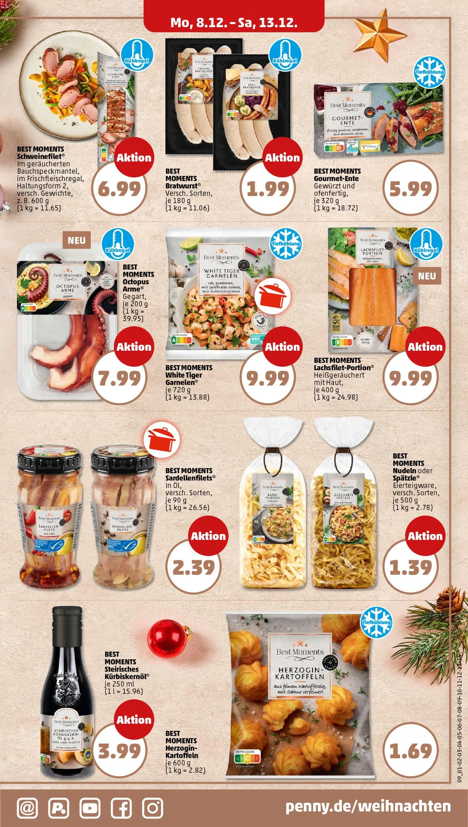 Penny Prospekt 	 – gültig ab 08.12.2025 | Seite: 11 | Produkte: Bratwurst, Garnelen, Nudeln, Sahne