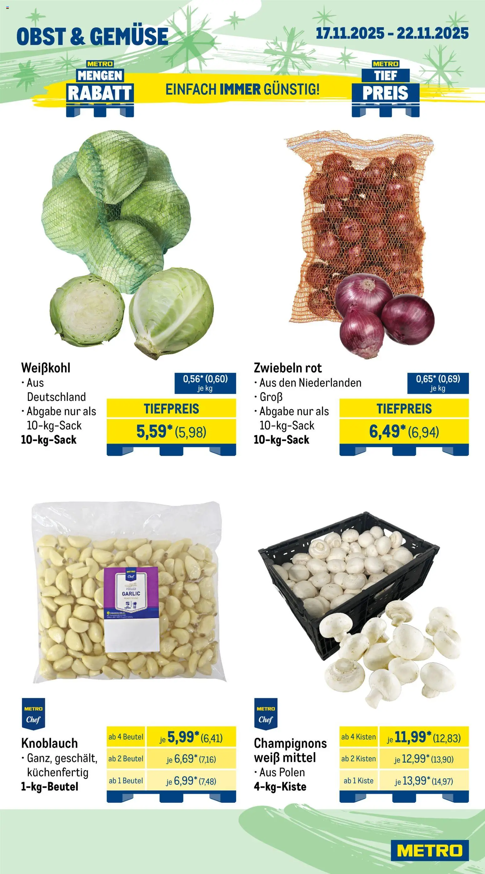 Metro Wochen-Angebote Gastro – gültig ab 17.11.2025 | Seite: 8 | Produkte: Zwiebeln, Gemüse, Obst, Knoblauch