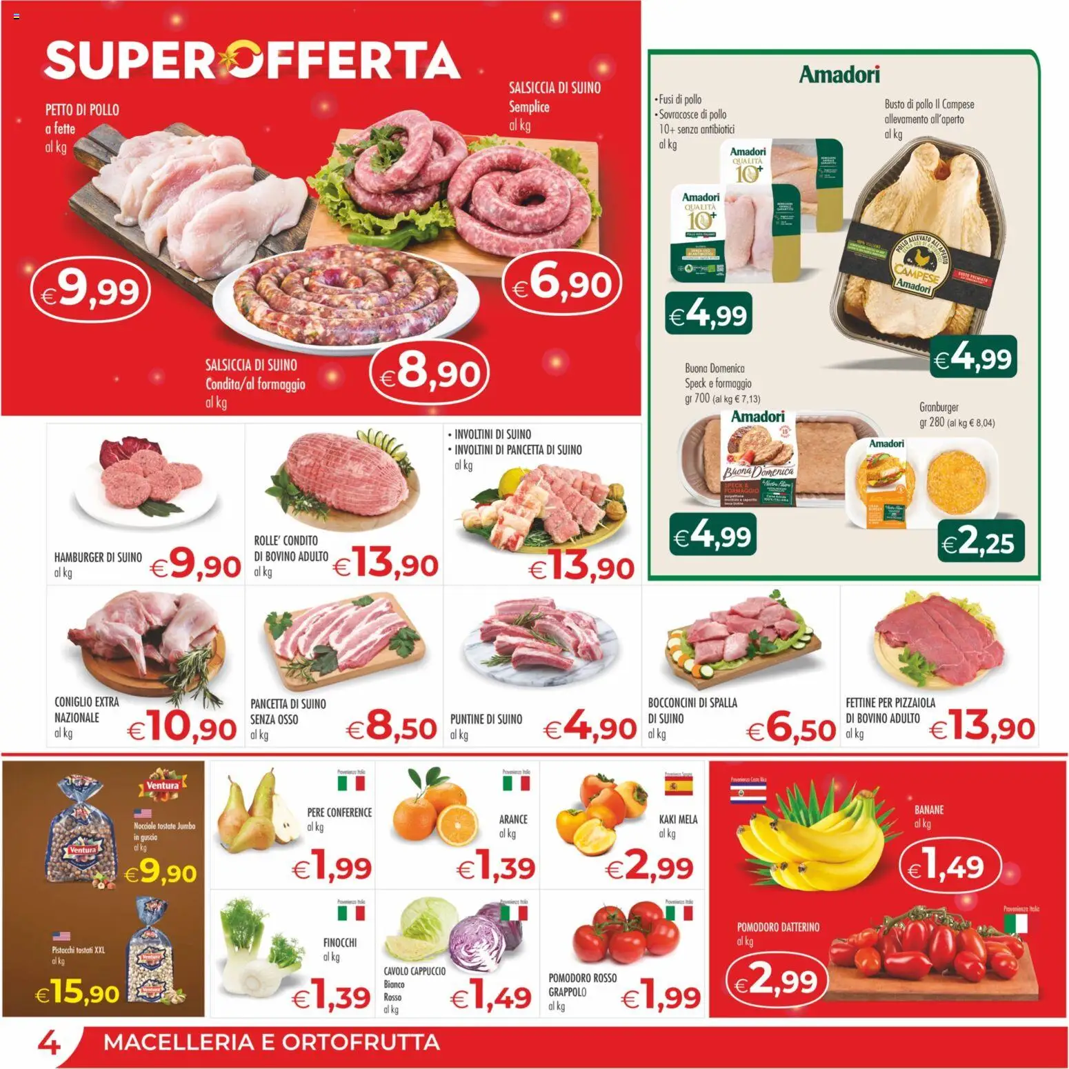 Volantino MerSi Supermercati del 29.11.2025 | Pagina: 4 | Prodotti: Speck, Banane, Cappuccio, Hamburger