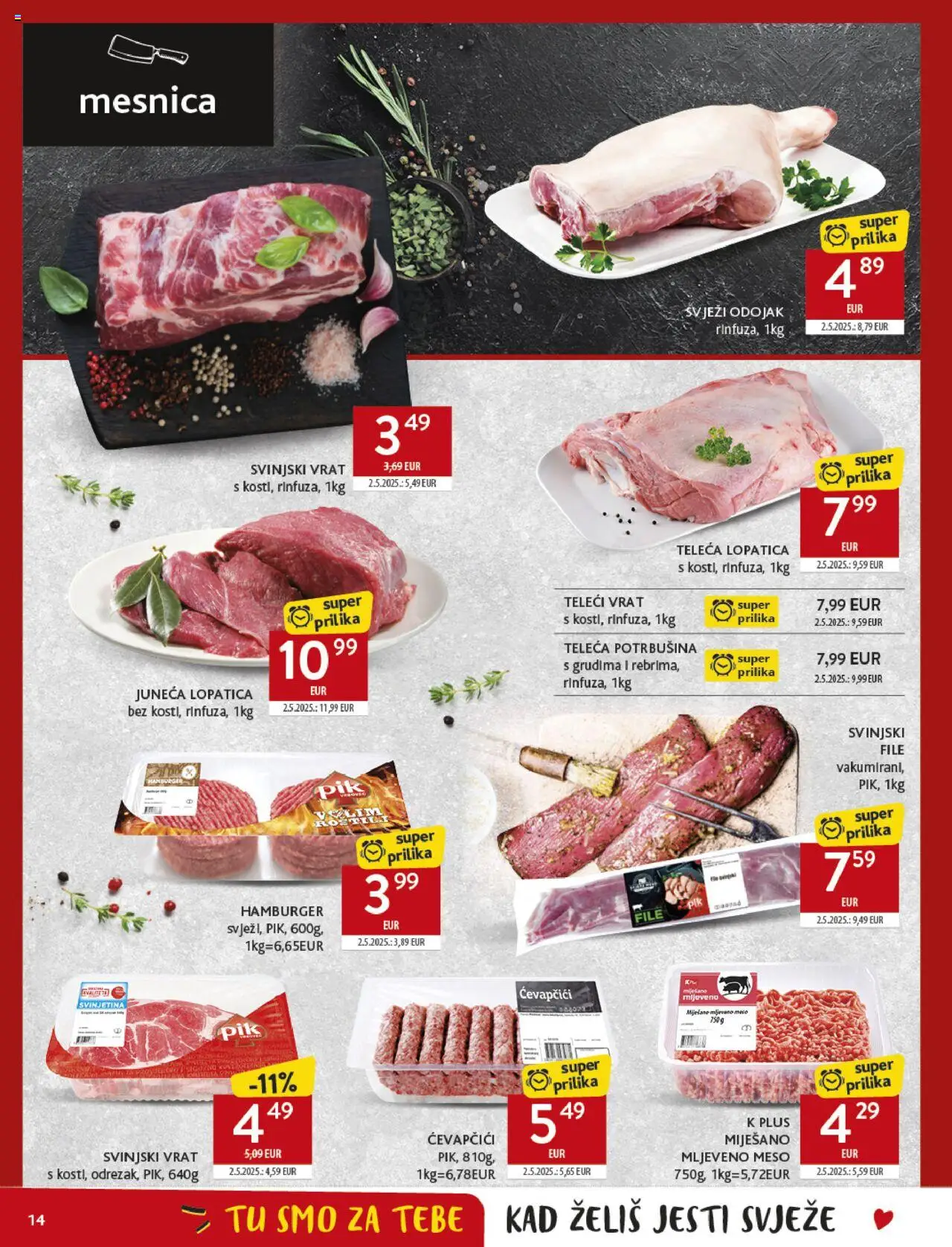 Konzum katalog | vrijedi od 22.10.2025 | Stranica: 14 | Proizvodi: Odojak, Mljeveno meso, Ćevapčići, Lopatica