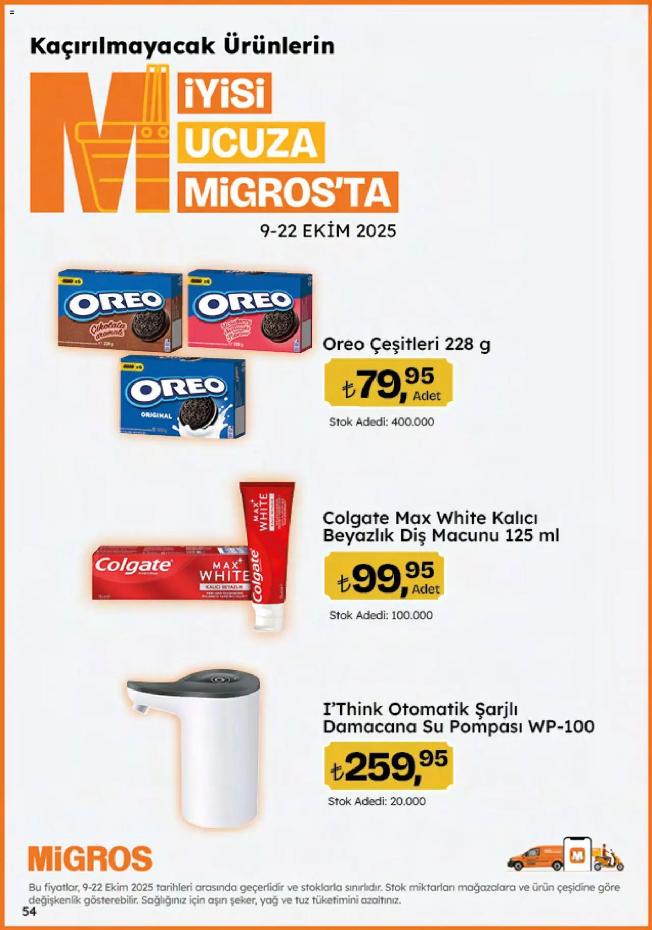 Migros Katalog - Migroskop - 09.10.2025 tarihinden itibaren geçerlidir | Sayfa: 54 | Ürünler: Diş macunu, Çikolata, Yağ, Su