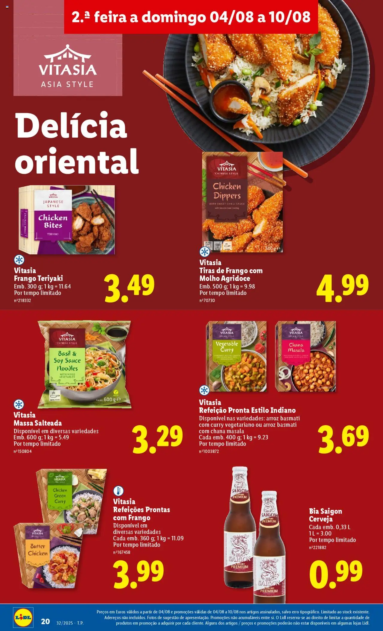 Lidl folheto │ válido de 04.08.2025 | Página: 20 | Produtos: Frango, Molho agridoce, Cerveja, Arroz