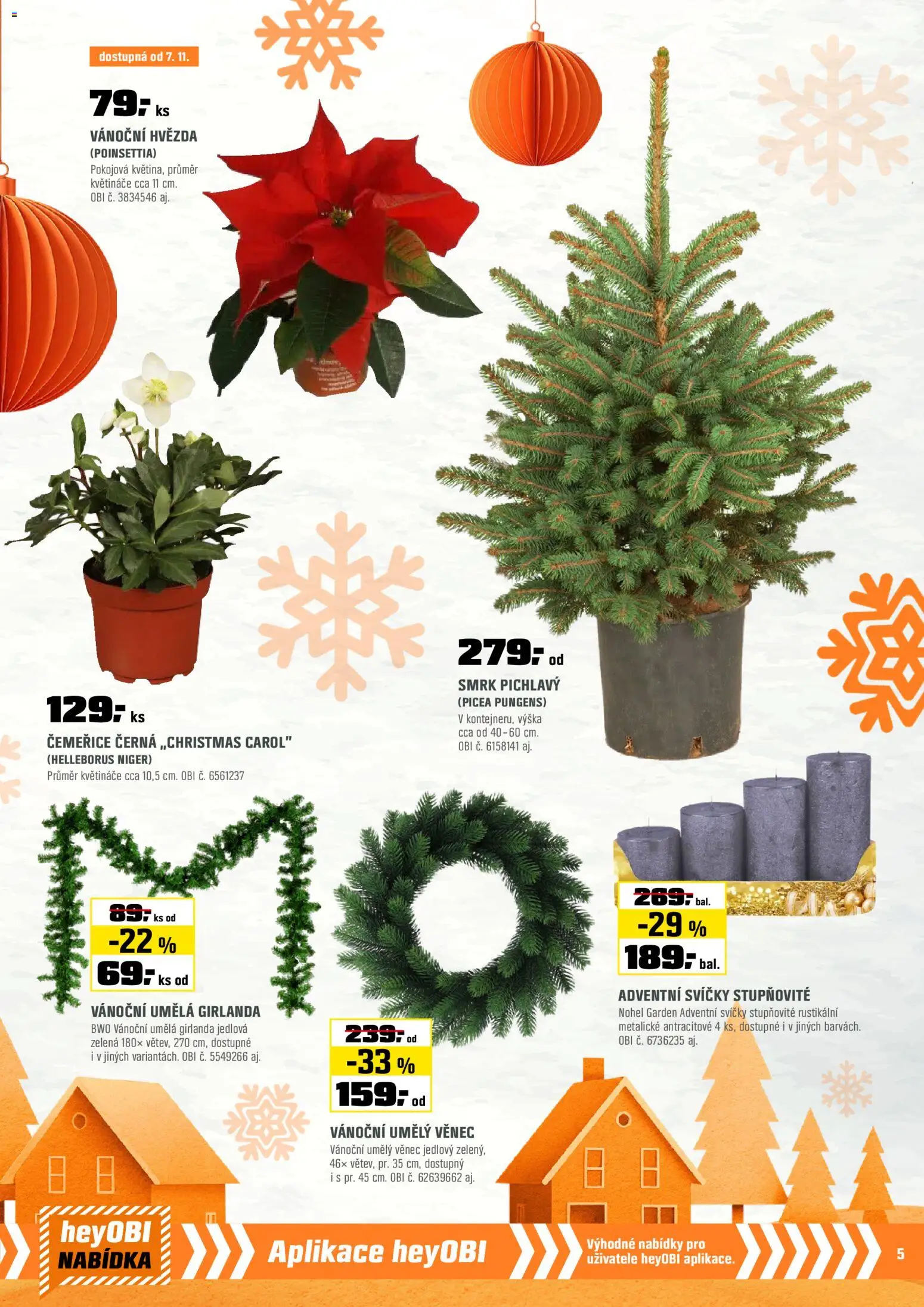 OBI leták - Barevná sezóna od 14.11.2025 | Strana: 5 | Produkty: Adventní svíčky, Květináče, Girlanda, Svíčky