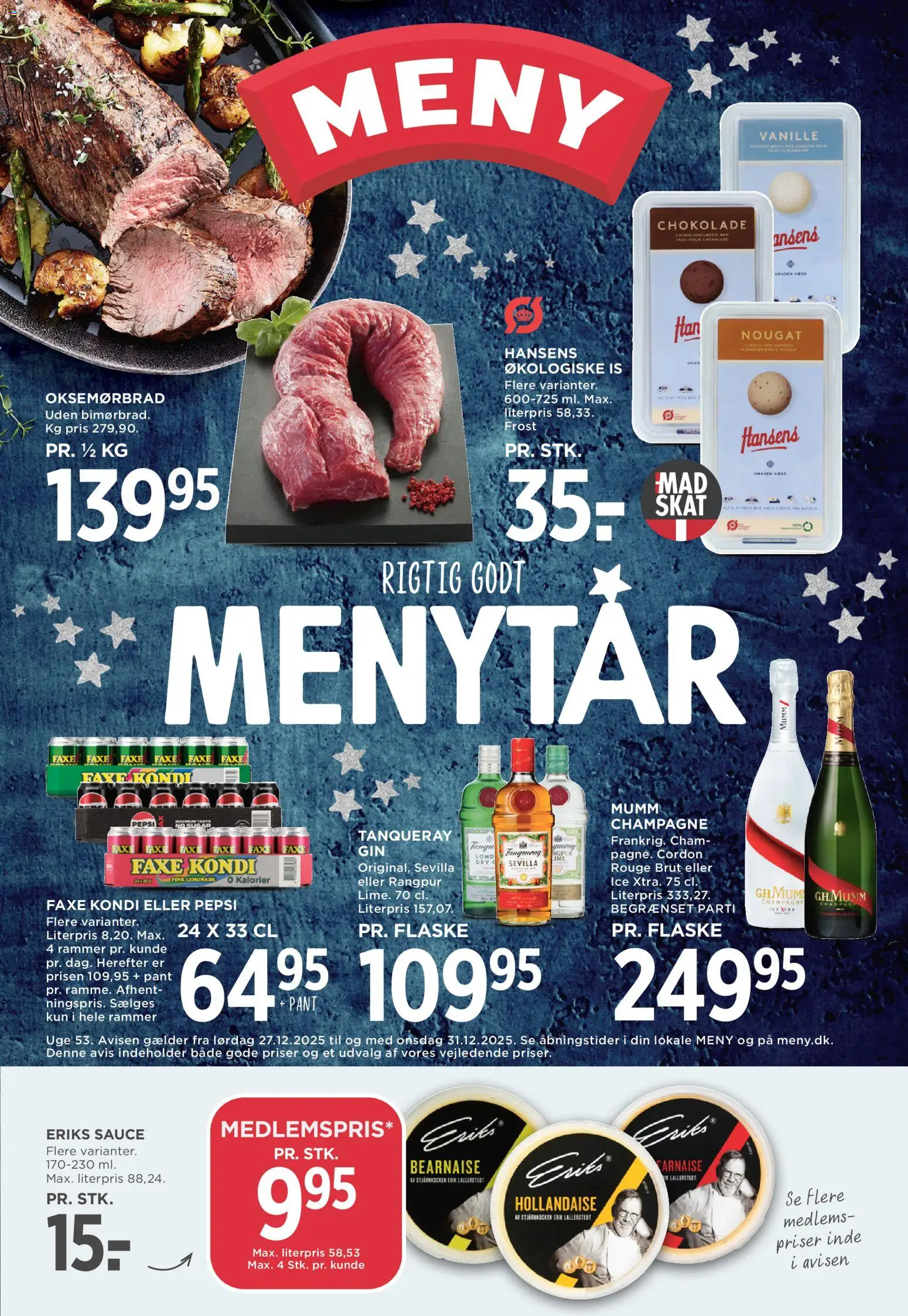 Meny tilbudsavis – gyldig fra 27.12.2025 | Side: 1 | Produkter: Rammer, Is, Nougat, Pepsi