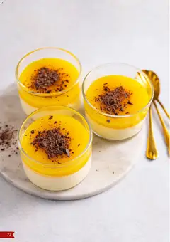 Forhåndsvisning av Dessert, Three glasses of dessert with yellow topping and chocolate sprinkles. gyldig fra 27.11.2025 | Side: 72 | Produkter: Сушильные машины, Tape