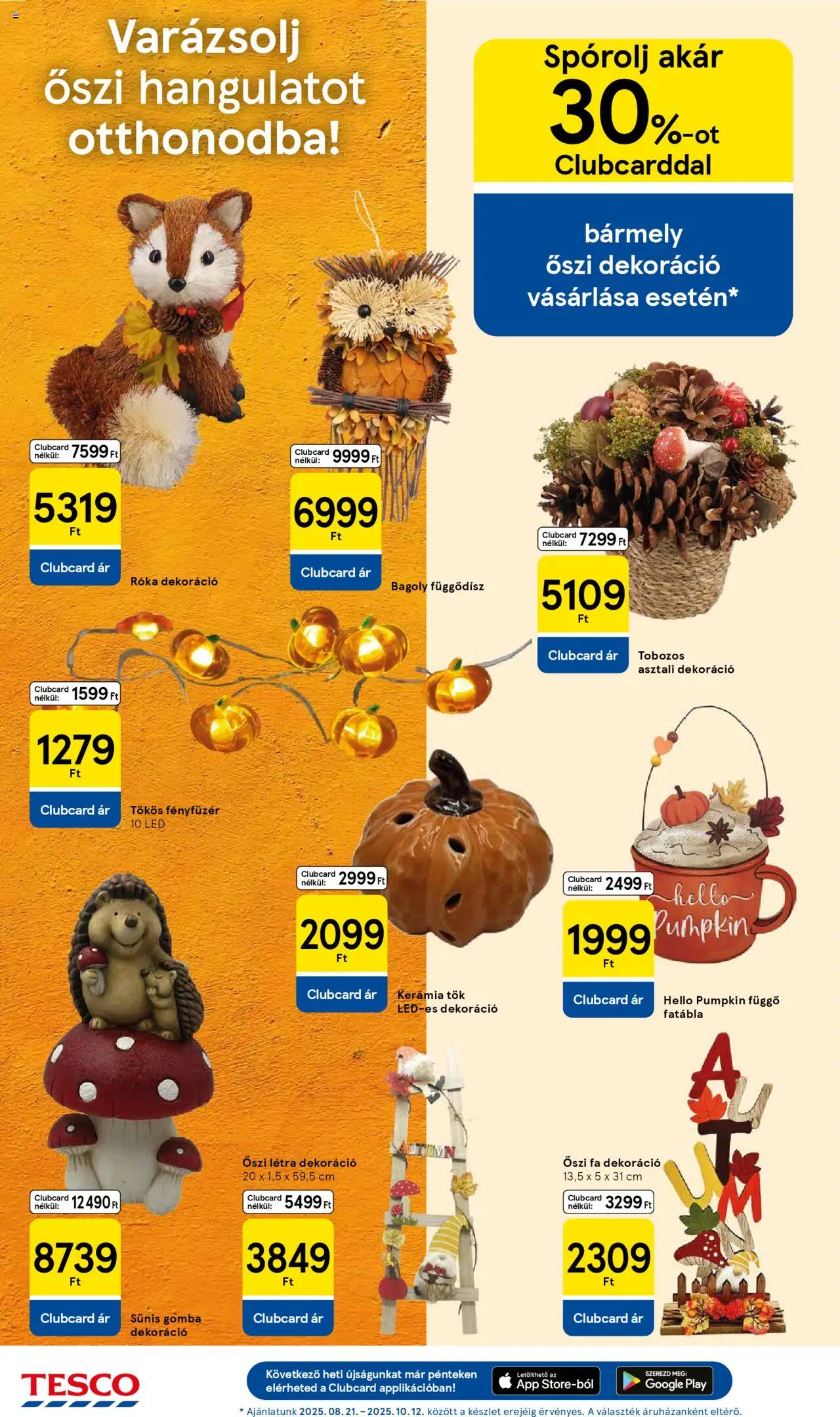 Tesco akciós ujság - amely érvényes a következő dátumtól: 11.09.2025 | Oldal: 12 | Termékek: Fényfüzér, Gomba, Létra, Dekoráció