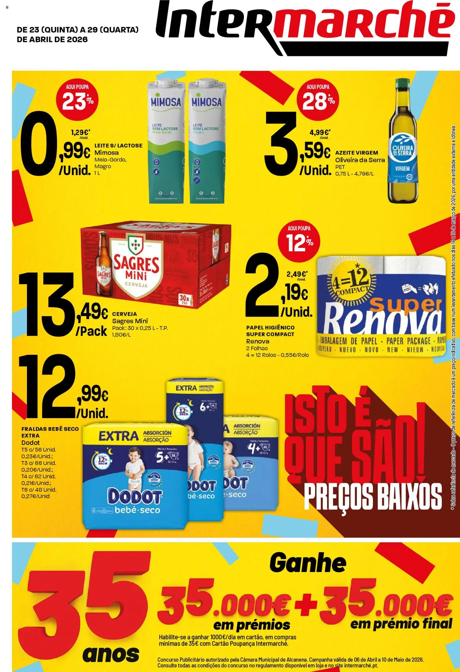 Intermarché Folheto Mini │ válido de 23.04.2026 | Página: 1 | Produtos: Papel higiénico, Fraldas, Base, Cerveja