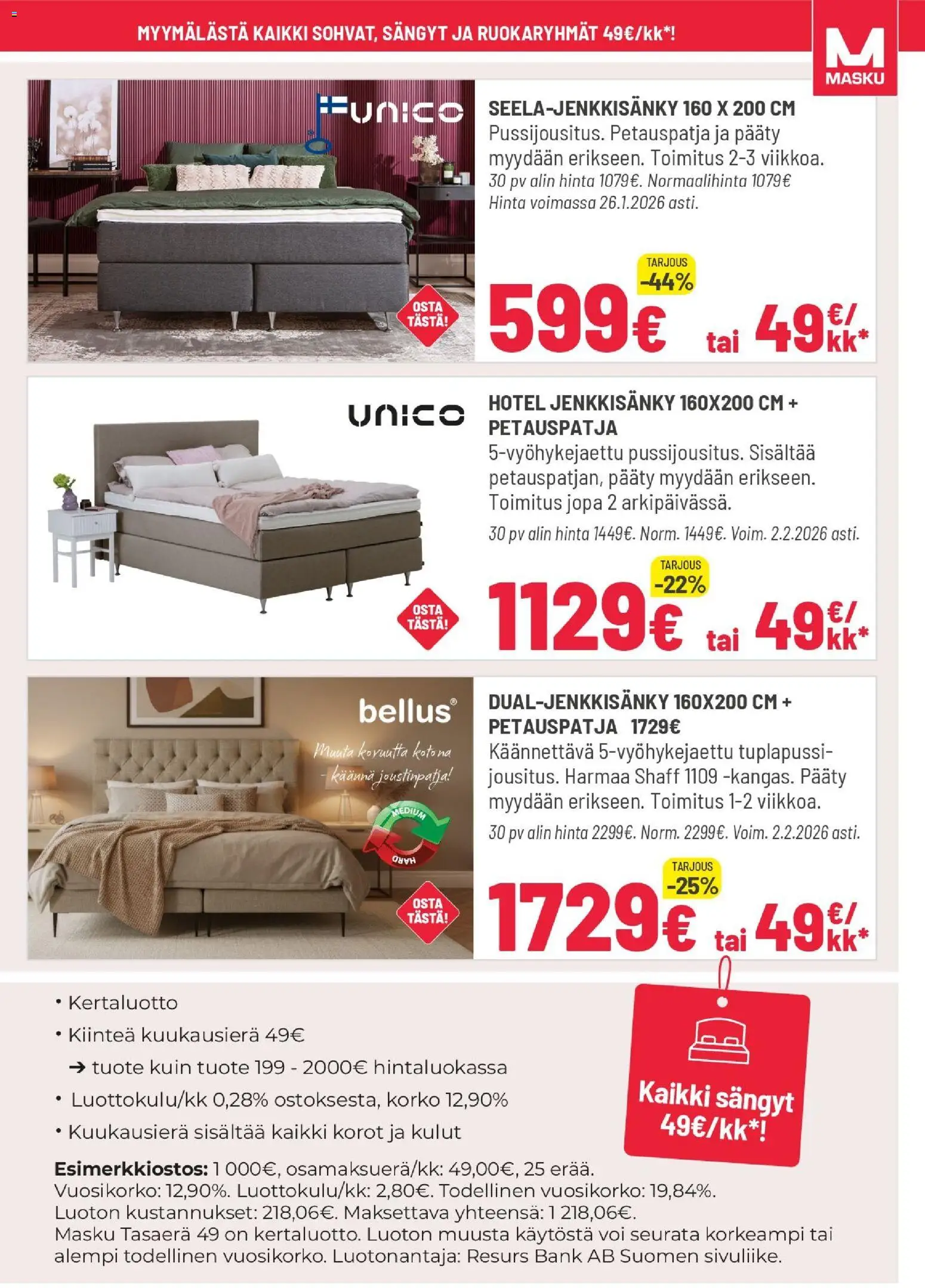 Masku tarjoukset – voimassa 20.01.2026 alkaen | Sivu: 5 | Tuotteet: Jenkkisänky, Voi, Petauspatja