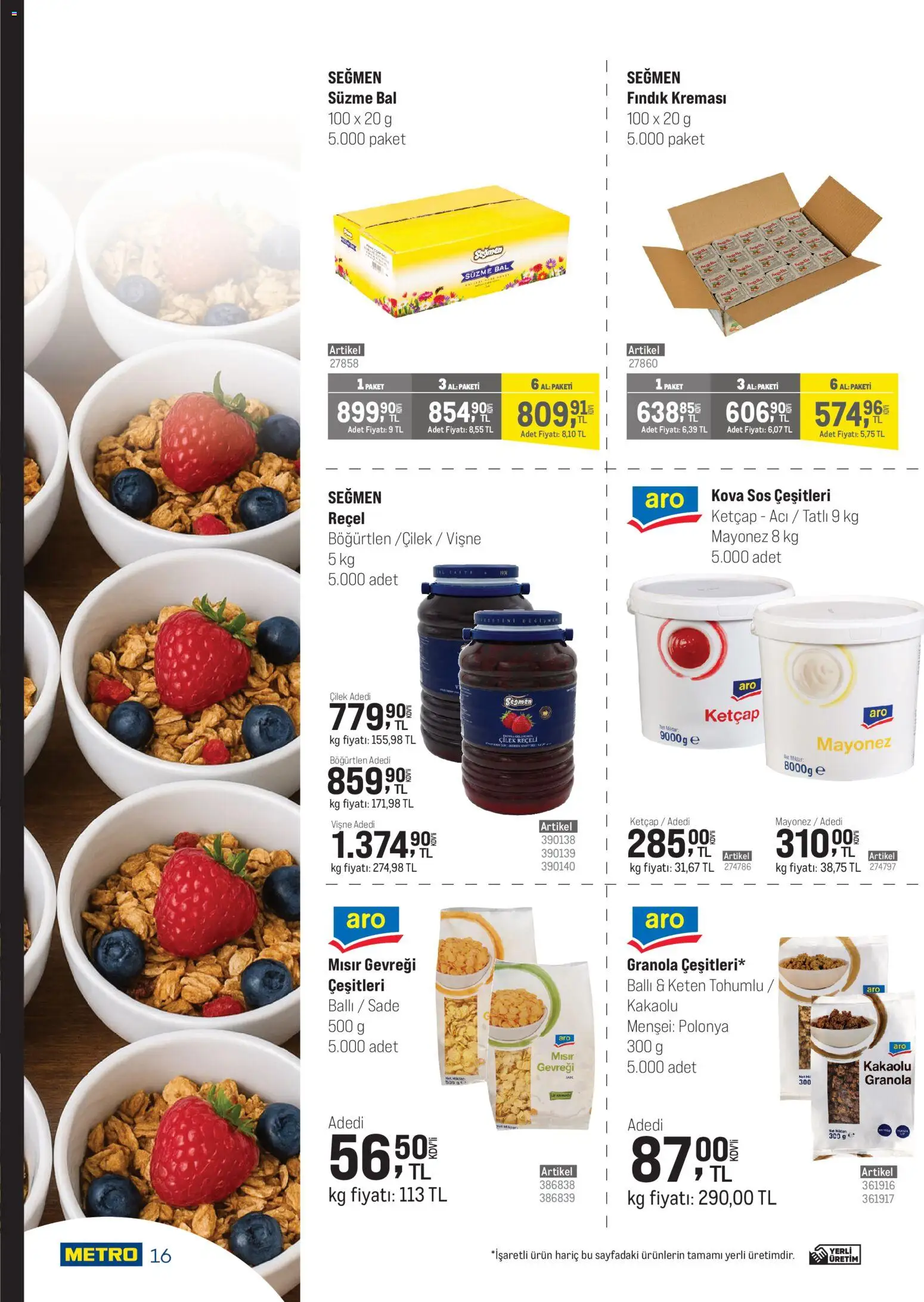 Metro - Şehir Otelleri - 24.12.2025 tarihinden itibaren geçerlidir | Sayfa: 16 | Ürünler: Fındık, Vişne, Mayonez, Sos