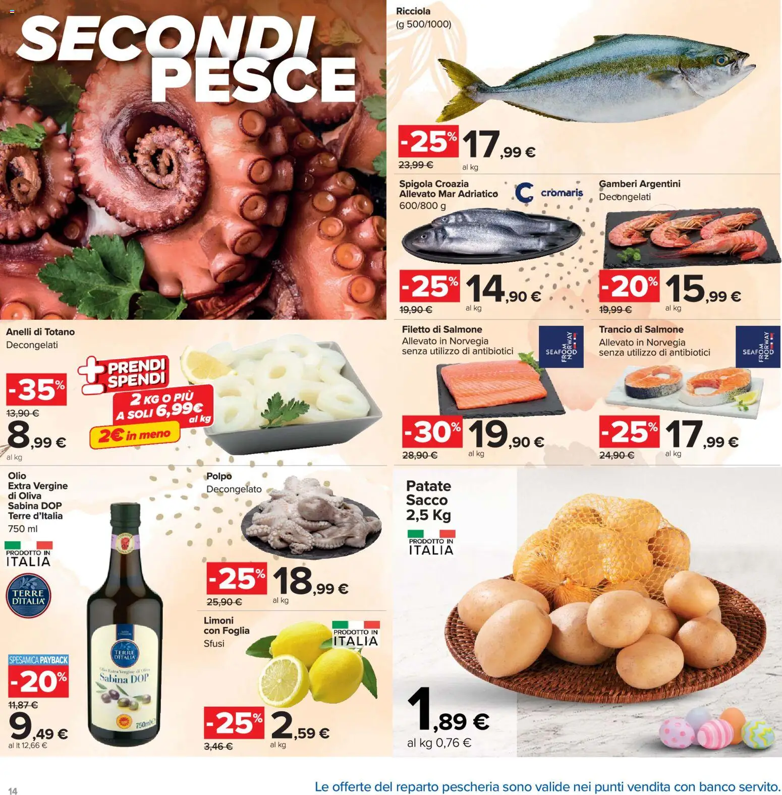 Volantino Carrefour del 24.03.2026 | Pagina: 14 | Prodotti: Pesce, Polpo, Olio extra vergine, Totano