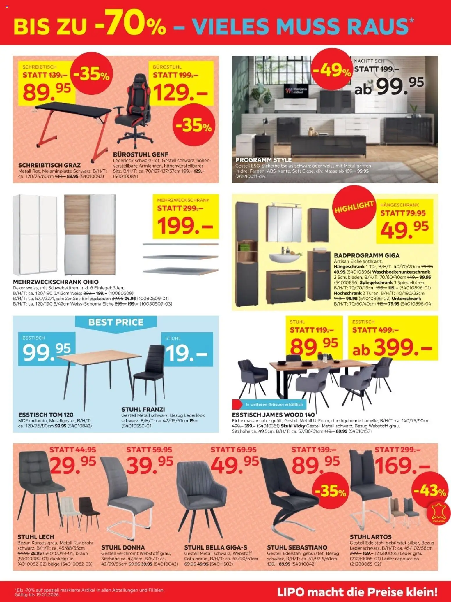 Lipo Aktionen – gültig ab 06.12.2025 | Seite: 5 | Produkte: Nachttisch, Stuhl, Hängeschrank, Esstisch