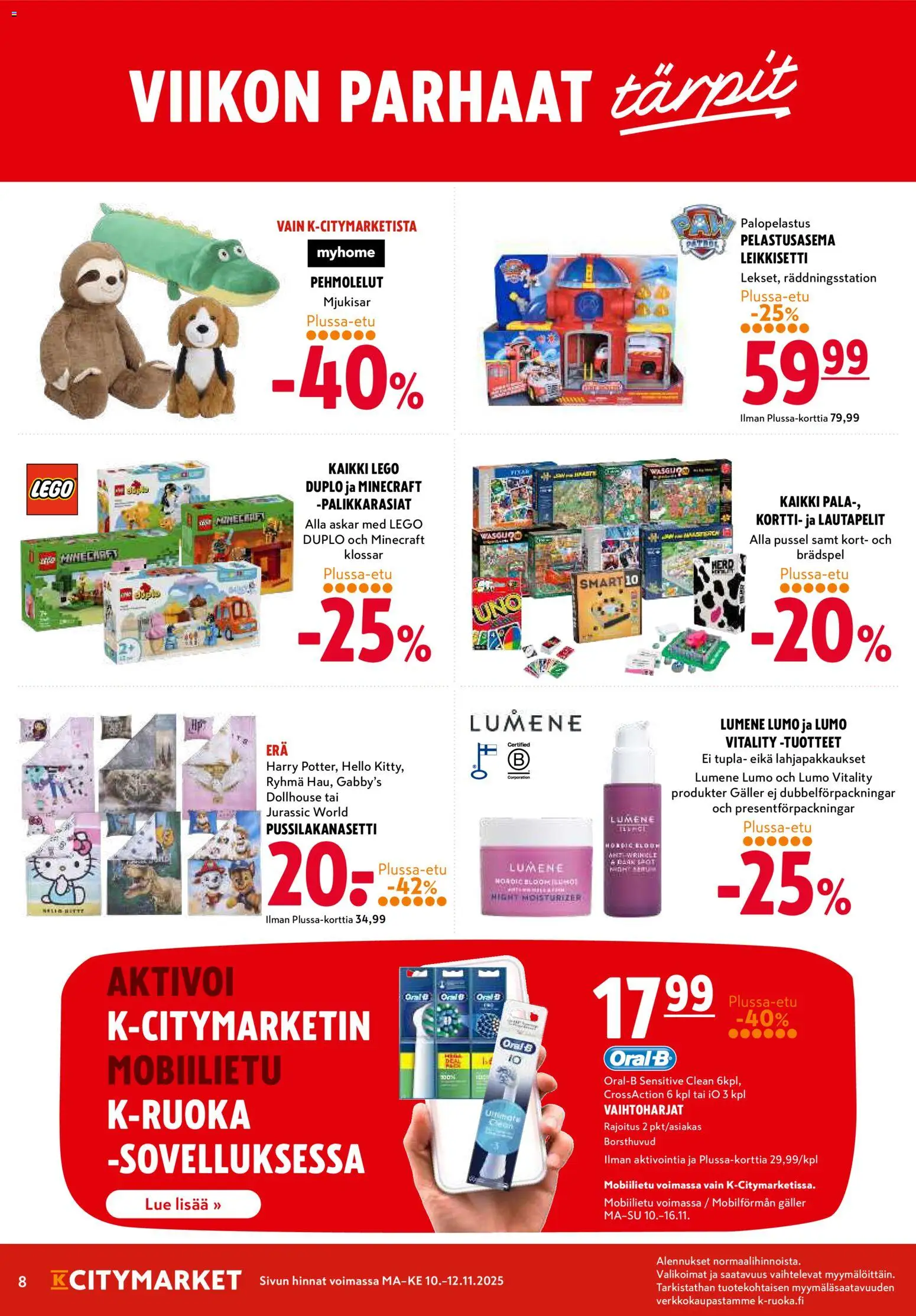 K-Citymarket tarjoukset – voimassa 10.12.2025 alkaen | Sivu: 8 | Tuotteet: Pussilakanasetti, Pehmolelut, Lautapelit