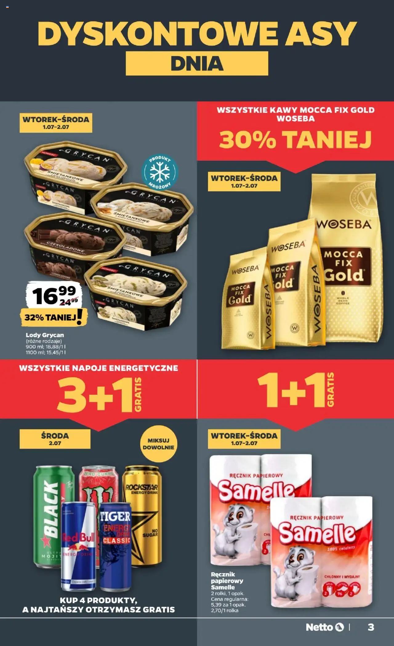 Netto gazetka - Spożywcza od 30.06.2025 | Strona: 3 | Produkty: Red bull, Napoje, Lody, Ręcznik papierowy