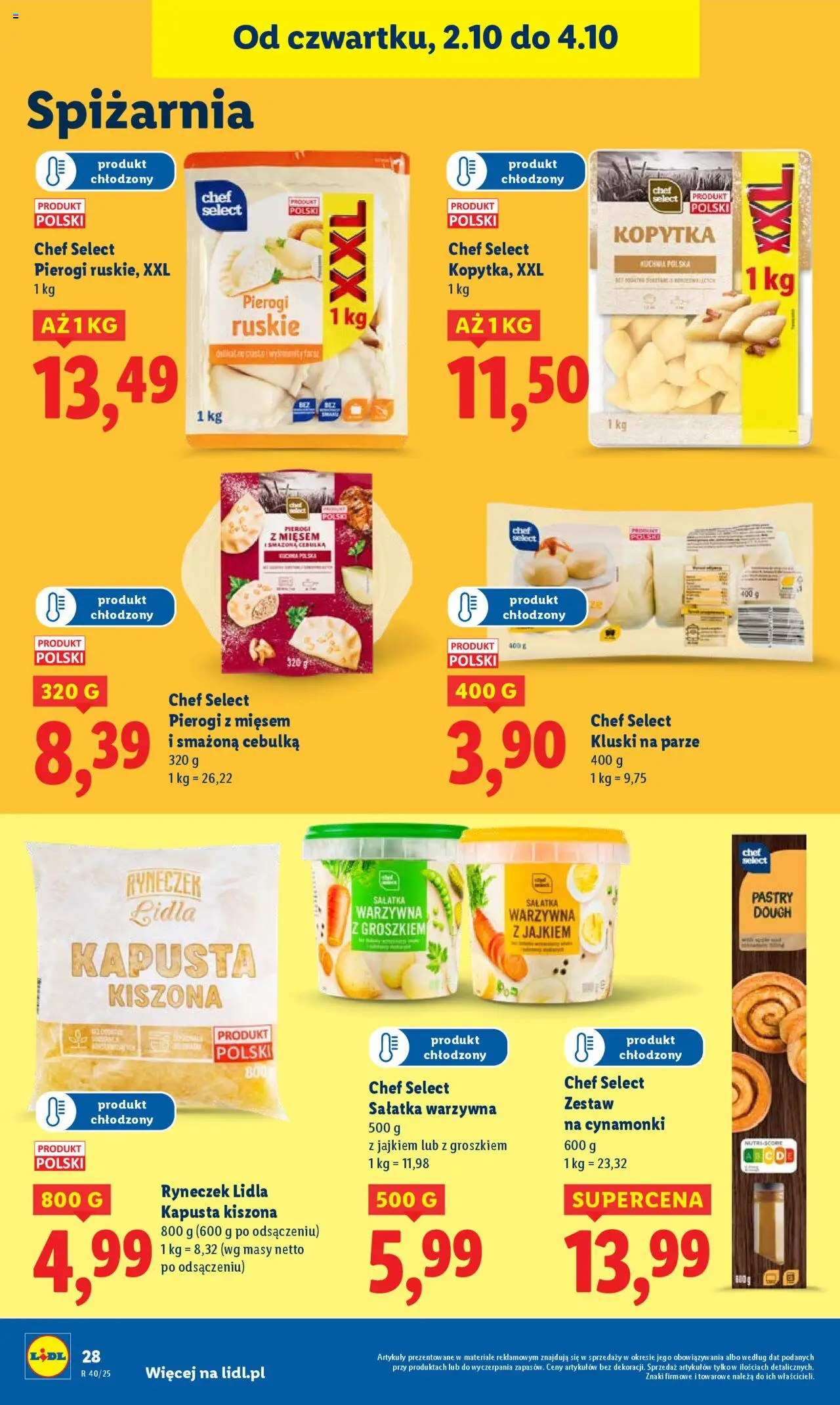 Lidl Gazetka od 02.10.2025 | Strona: 32 | Produkty: Kapusta kiszona, Pierogi, Pierogi z mięsem, Kluski na parze