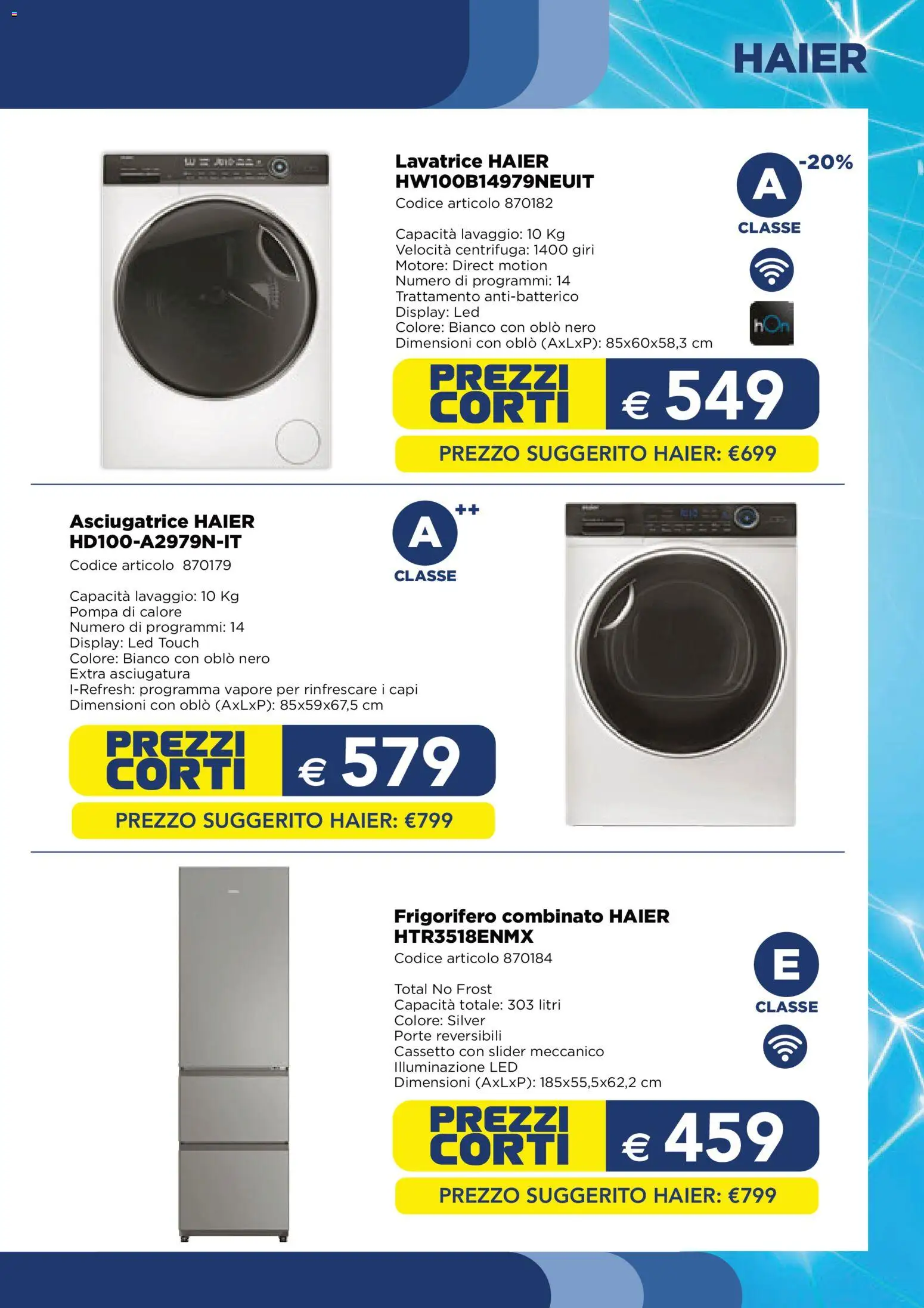 Volantino Esselunga S del 27.11.2025 | Pagina: 5 | Prodotti: Centrifuga, Lavatrice, Asciugatrice, Frigorifero