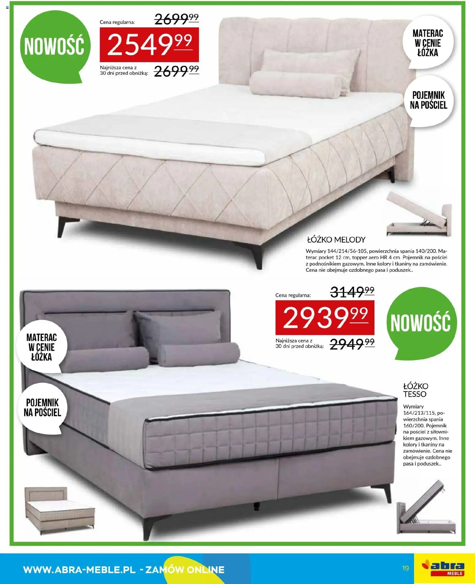 Abra meble Gazetka od 09.01.2026 | Strona: 19 | Produkty: Pościel, Łóżko, Materac