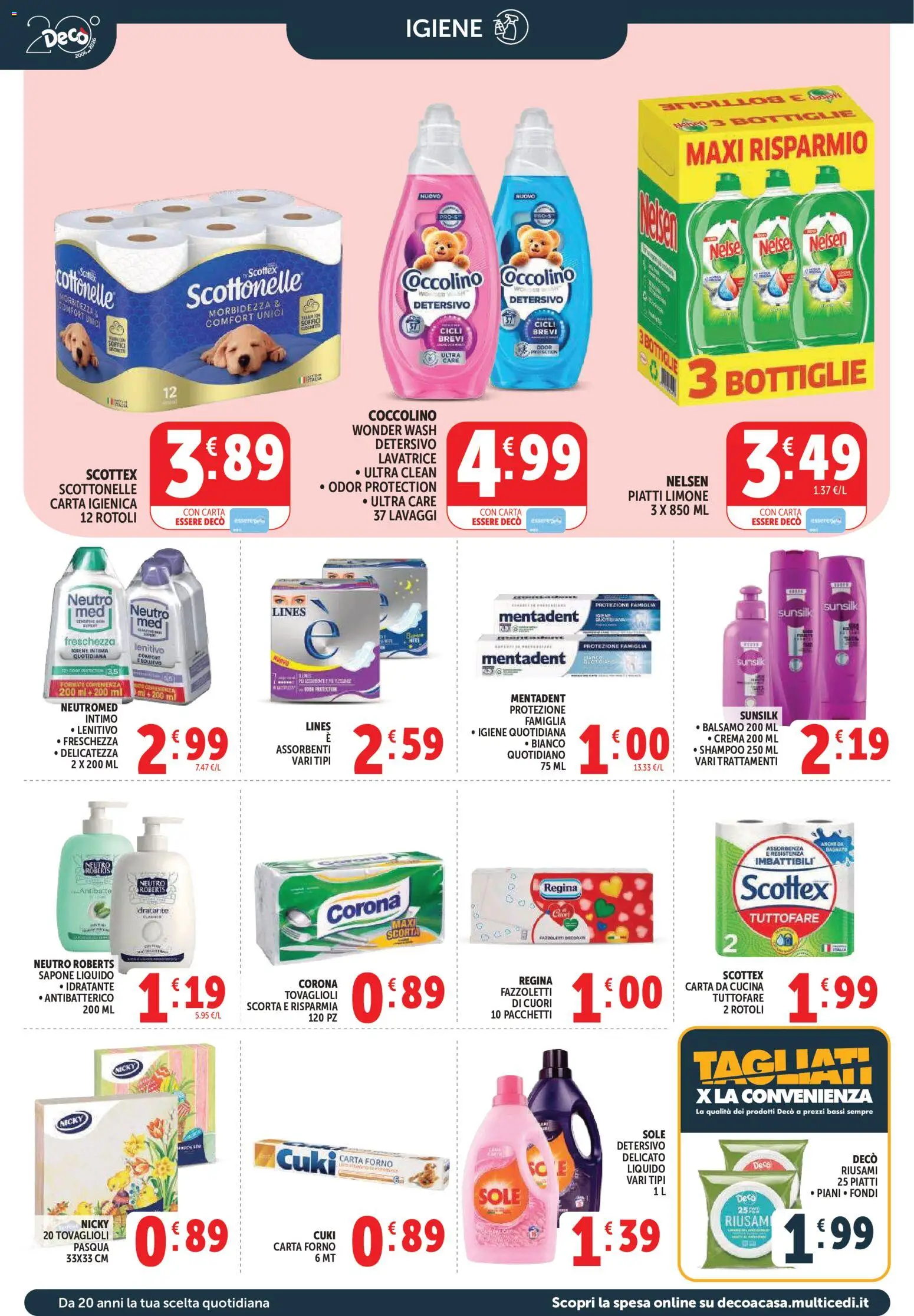 Volantino Decò del 27.03.2026 | Pagina: 26 | Prodotti: Shampoo, Carta igienica, Lavatrice, Carta forno