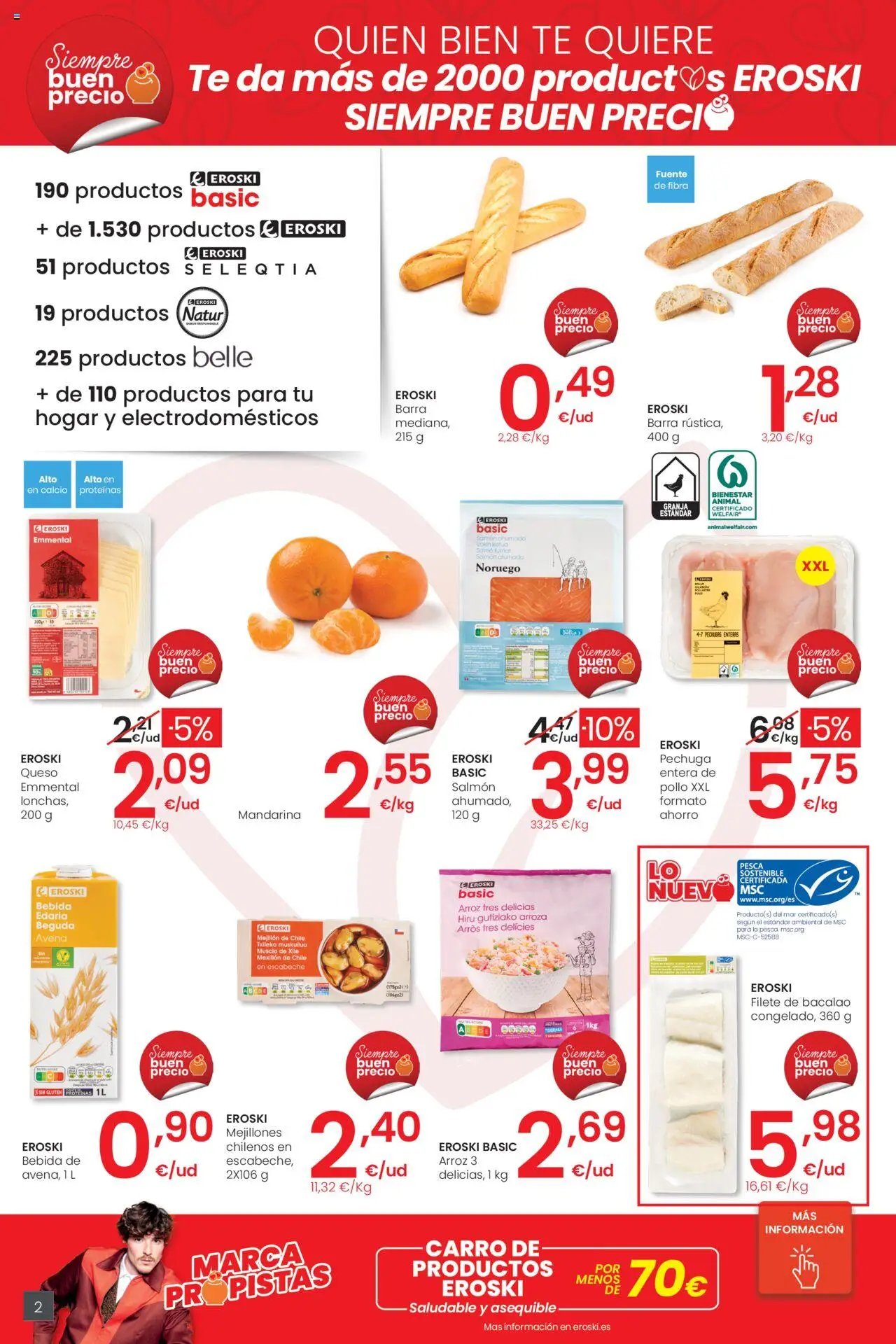 Eroski - Precio más bajo  │ válido desde el 16.10.2025 | Página: 2 | Productos: Δοχείο φοντί, Arroz, Salmón ahumado, Filete