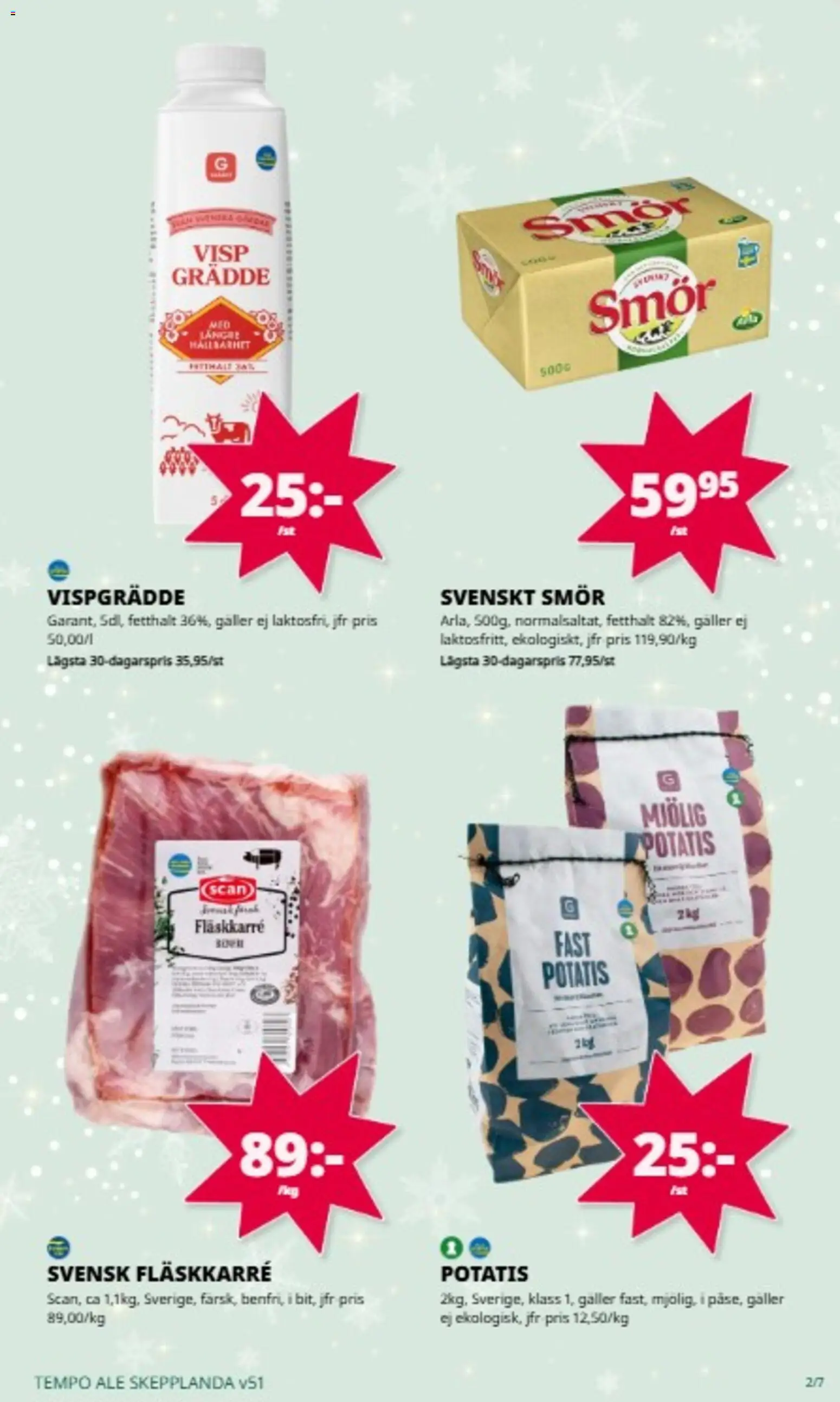 Tempo reklamblad aktuell från 15.12.2025 | Sida: 2 | Produkter: Galler, Smör, Potatis, Vispgrädde