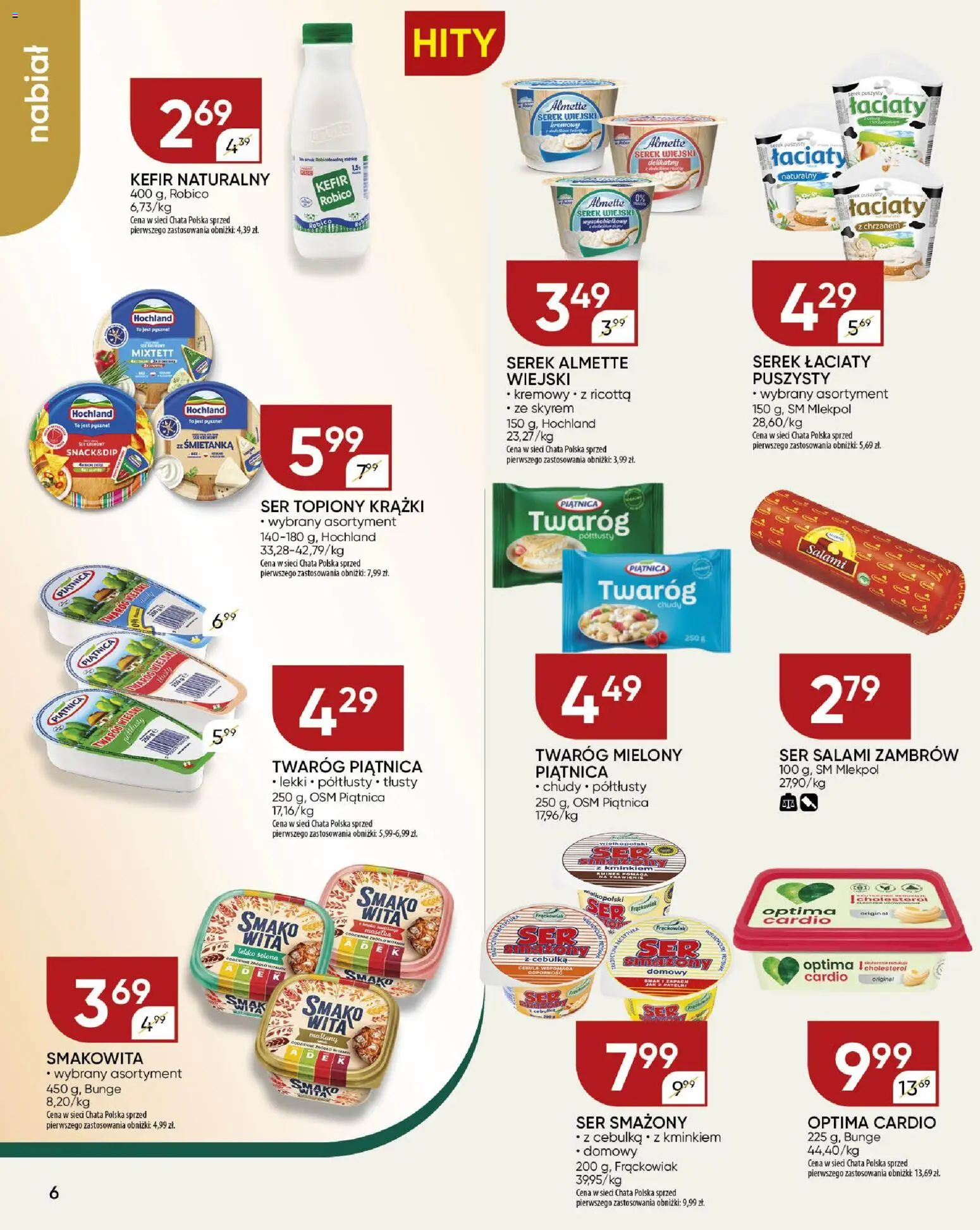 Chata Polska Gazetka od 15.01.2026 | Strona: 6 | Produkty: Kefir robico, Optima cardio, Serek wiejski, Ser