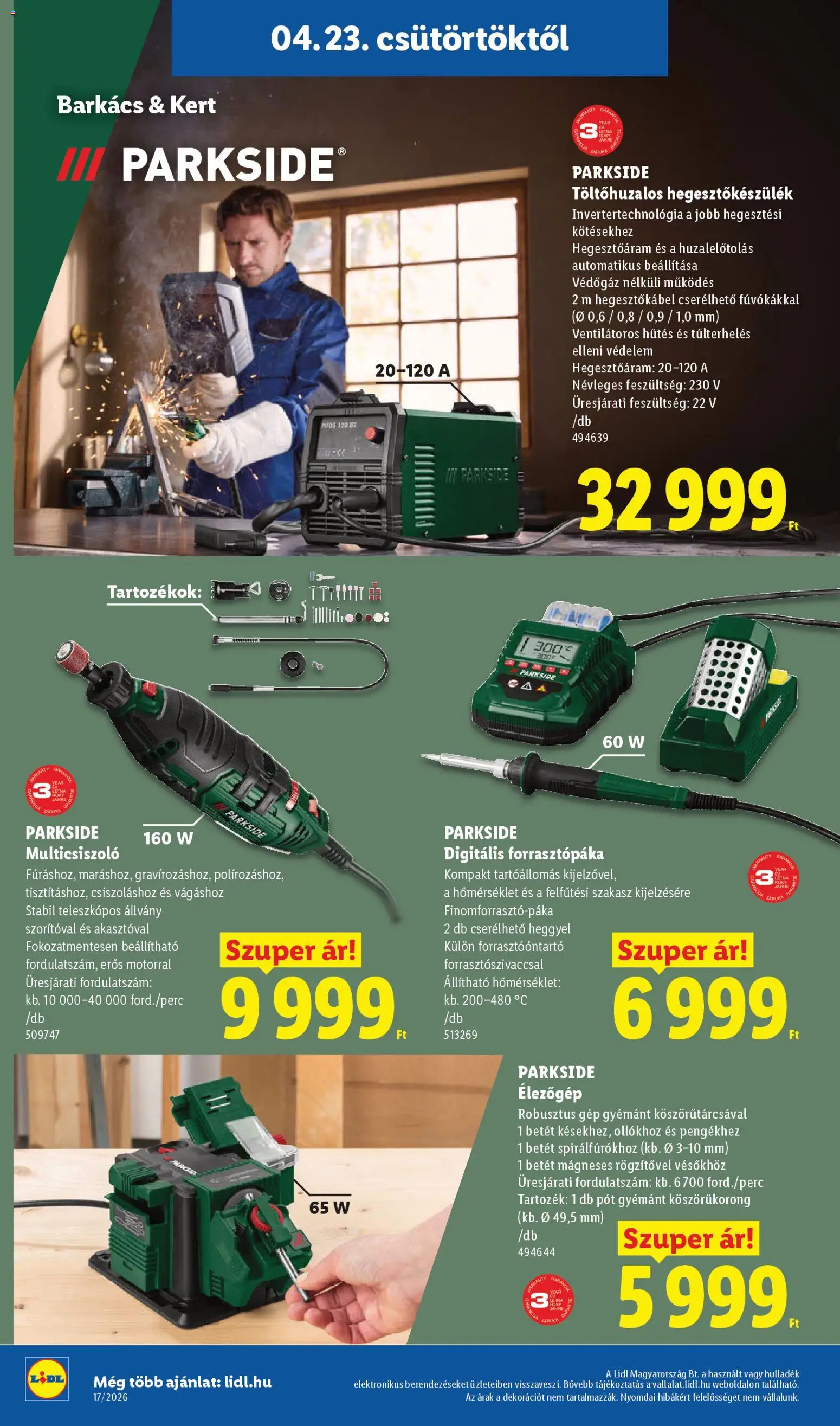 Lidl akciós ujság - amely érvényes a következő dátumtól: 23.04.2026 | Oldal: 32 | Termékek: Parkside