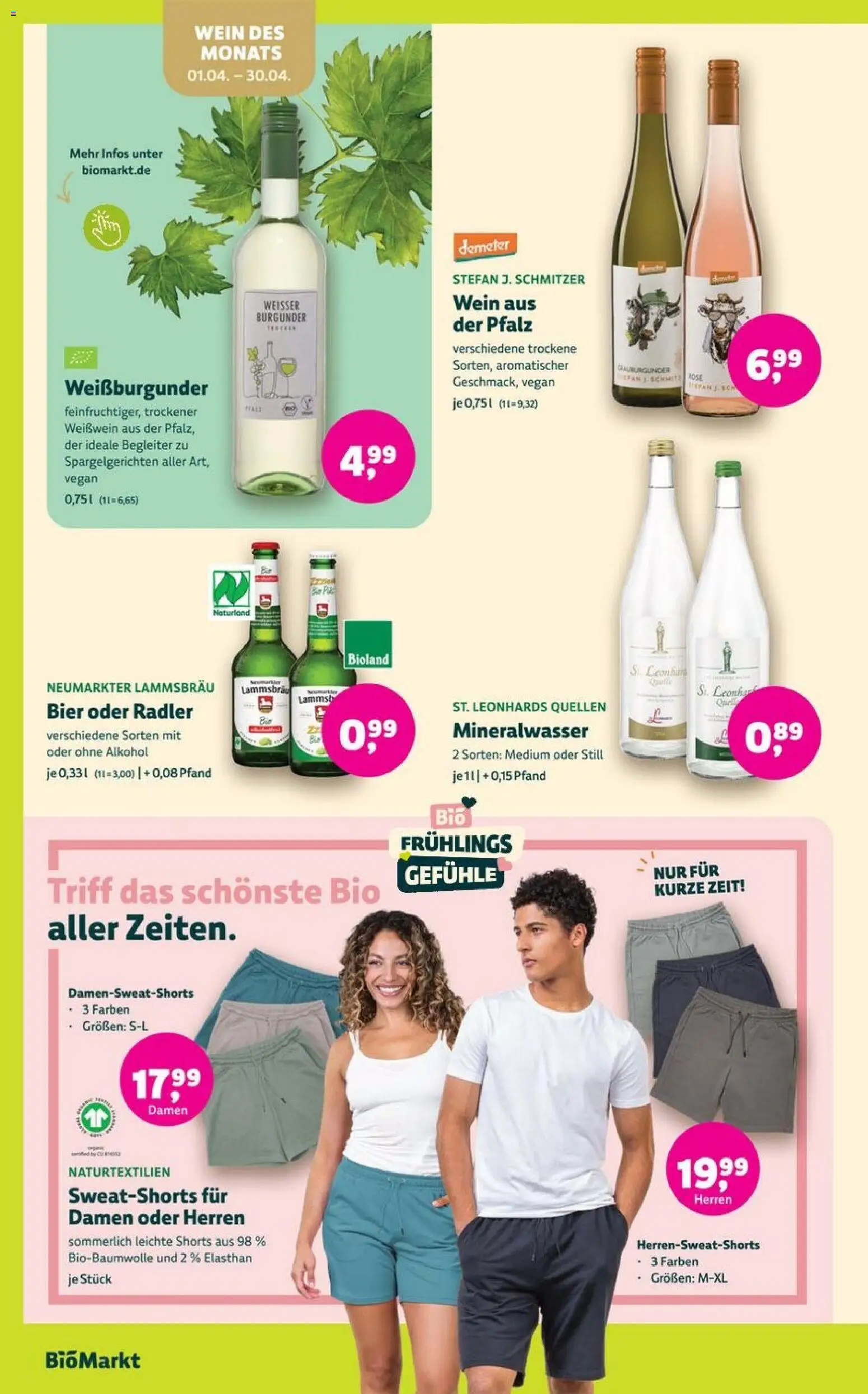BioMarkt Prospekt 	 – gültig ab 08.04.2026 | Seite: 12 | Produkte: Sweatshorts, Weißwein, Radler, Wein