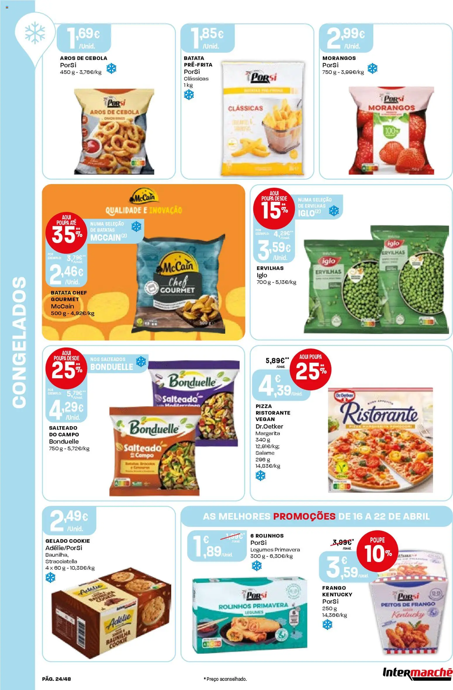 Intermarché folheto │ válido de 16.04.2026 | Página: 24 | Produtos: Frango, Cebola, Pizza, Morangos