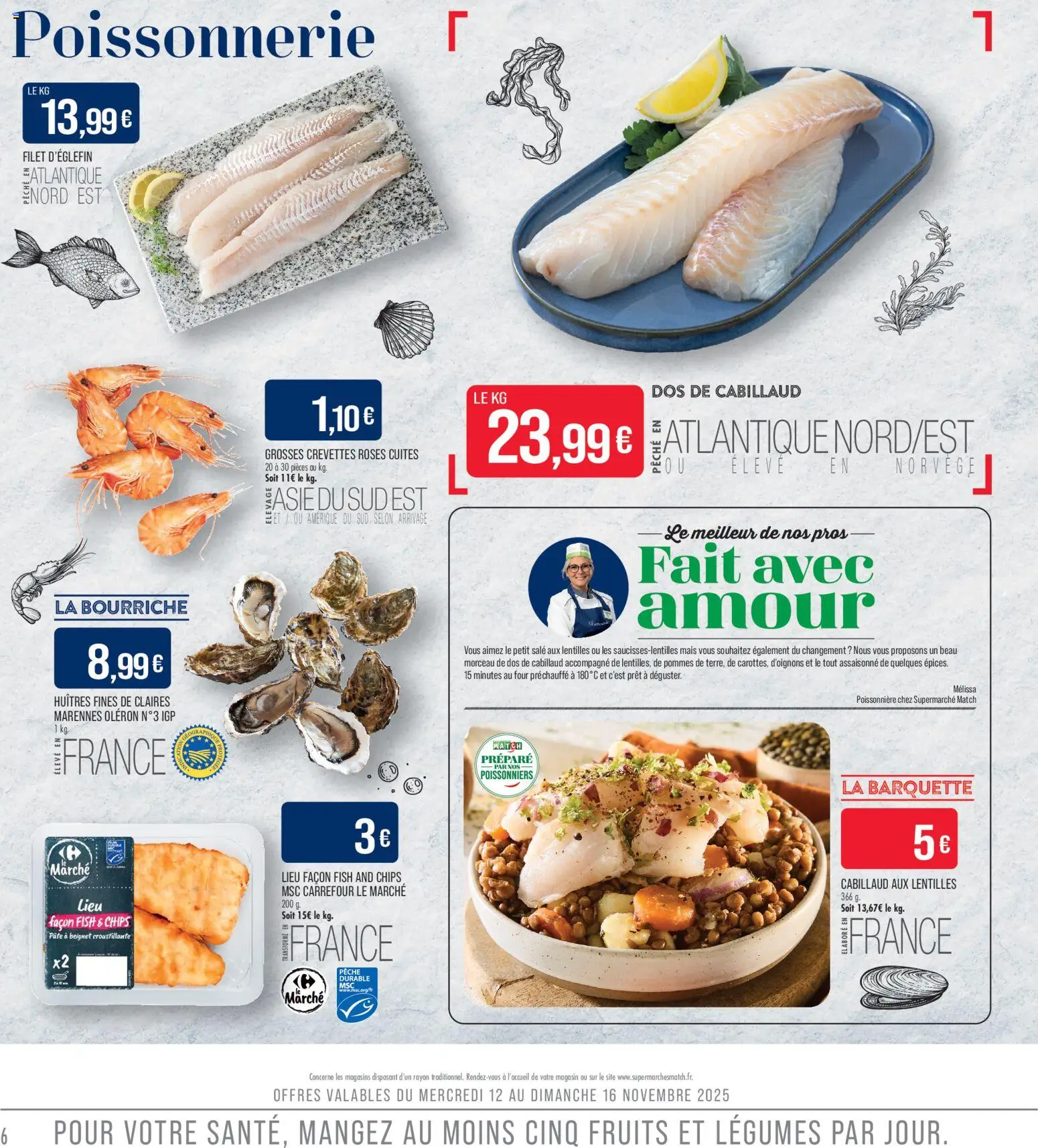 {H1} | Page: 6 | Produits: Mais, Poissonnerie, Huîtres fines, Pommes