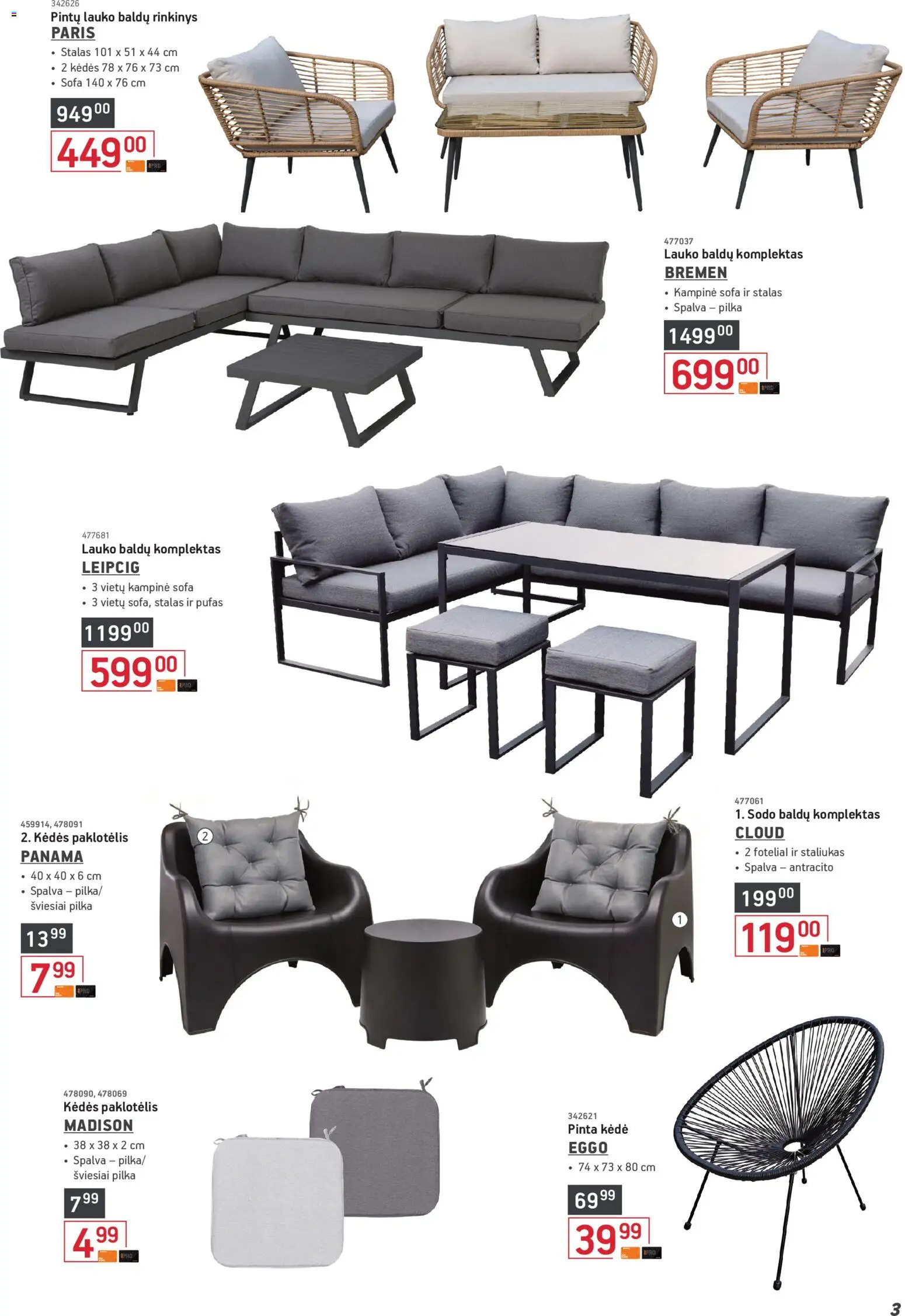 ERMITAŽAS akcijos nuo 04.05.2026 | Puslapis: 3 | Prekių: Pufas, Sofa, Stalas, Kėdė
