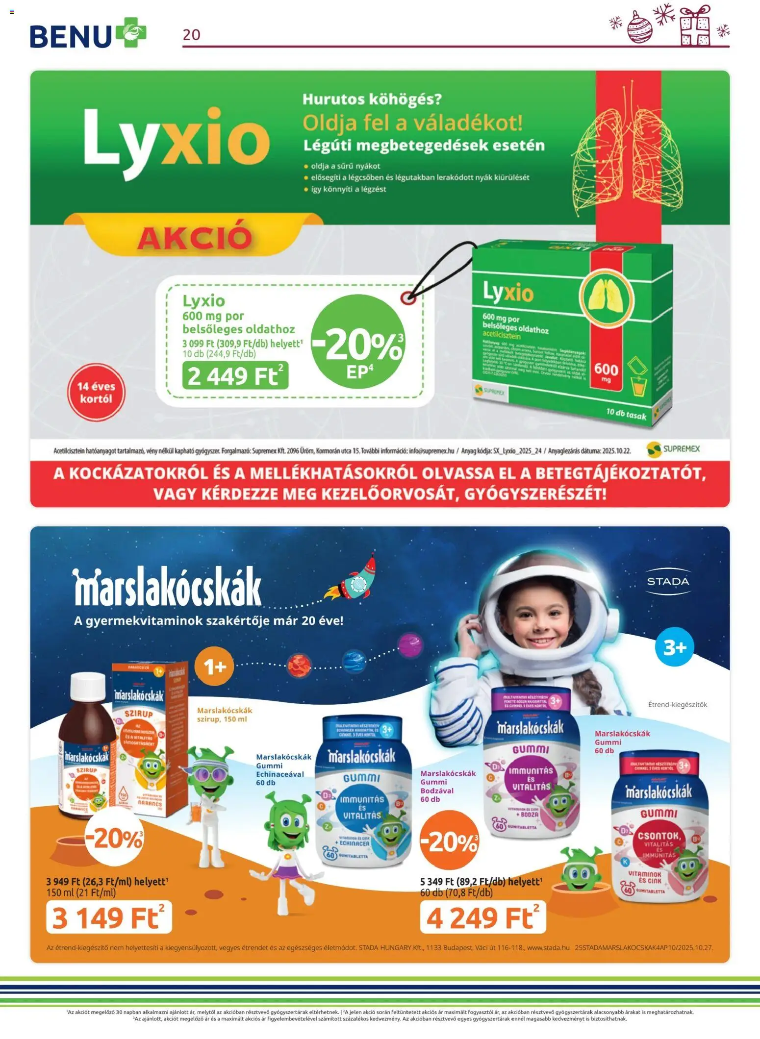 BENU Gyógyszertárak akciós ujság - amely érvényes a következő dátumtól: 01.12.2025 | Oldal: 20