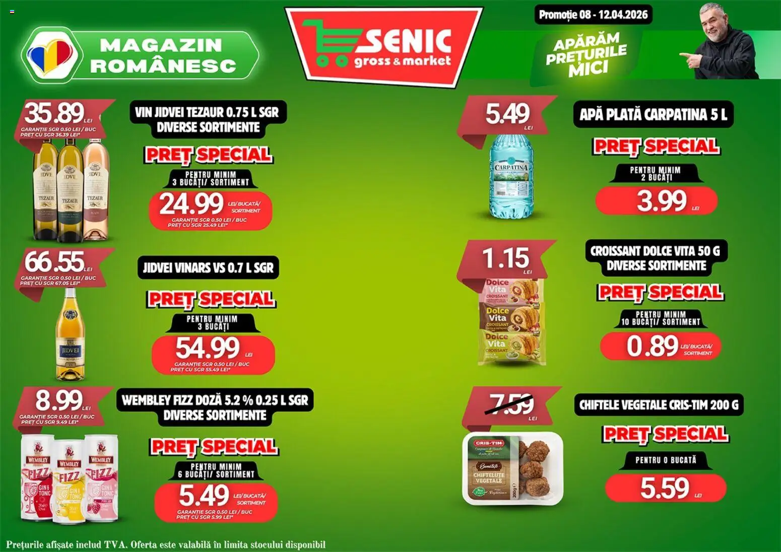 Noul catalog Senic – valabil de la 06.04.2026 | Pagină: 6 | Produse: Mici, Vin, Chiftele, Apă