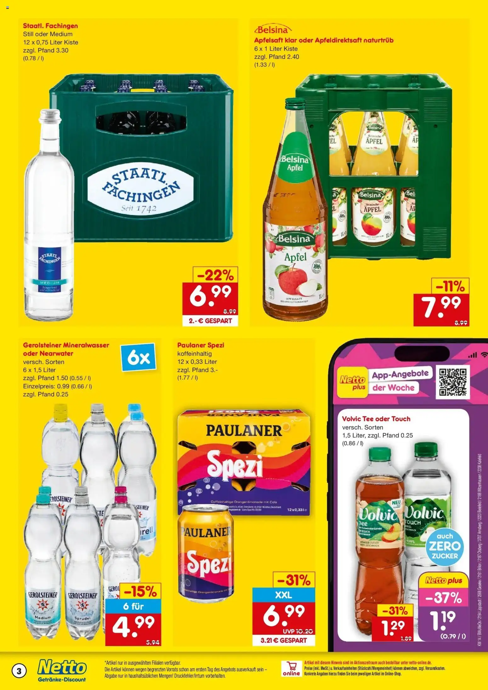 Netto Marken-Discount Prospekt Kalefeld	 – gültig ab 30.03.2026 | Seite: 3 | Produkte: Paulaner spezi, Apfelsaft, Tee, Paulaner