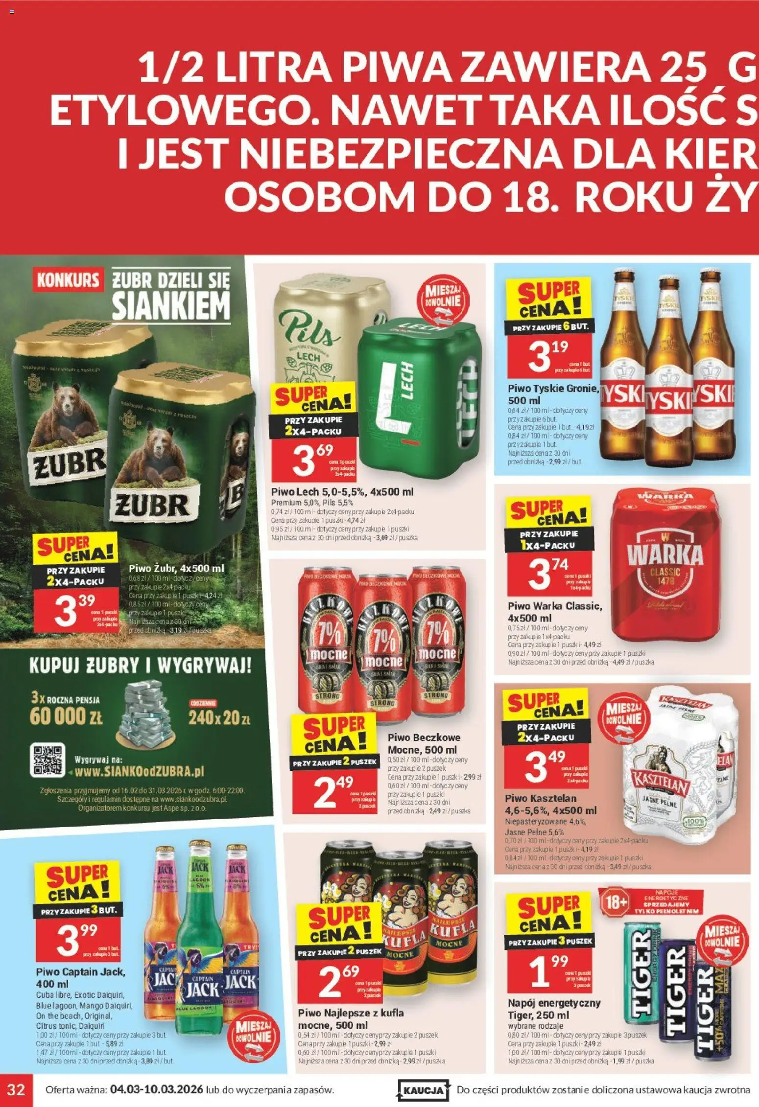 Twój Market gazetka od 04.03.2026 | Strona: 32 | Produkty: Warka, Piwo Warka, Tyskie, Piwo