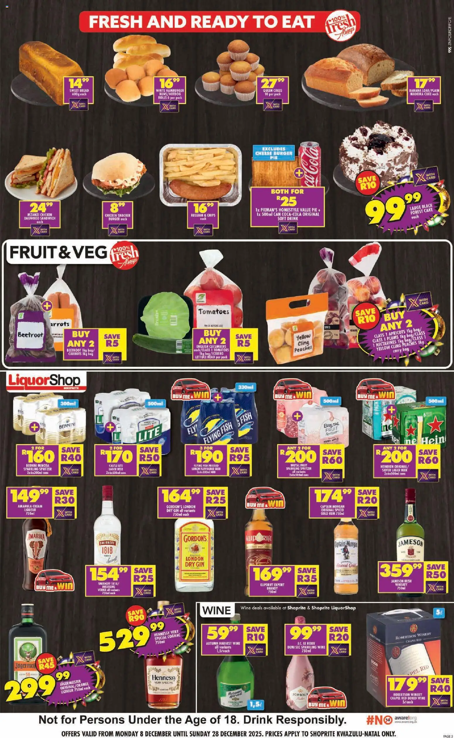 New Shoprite catalogue – valid from 08.12.2025 | Page: 3 | Products: Brandy, Cheese, Cucumbers, Nectarines