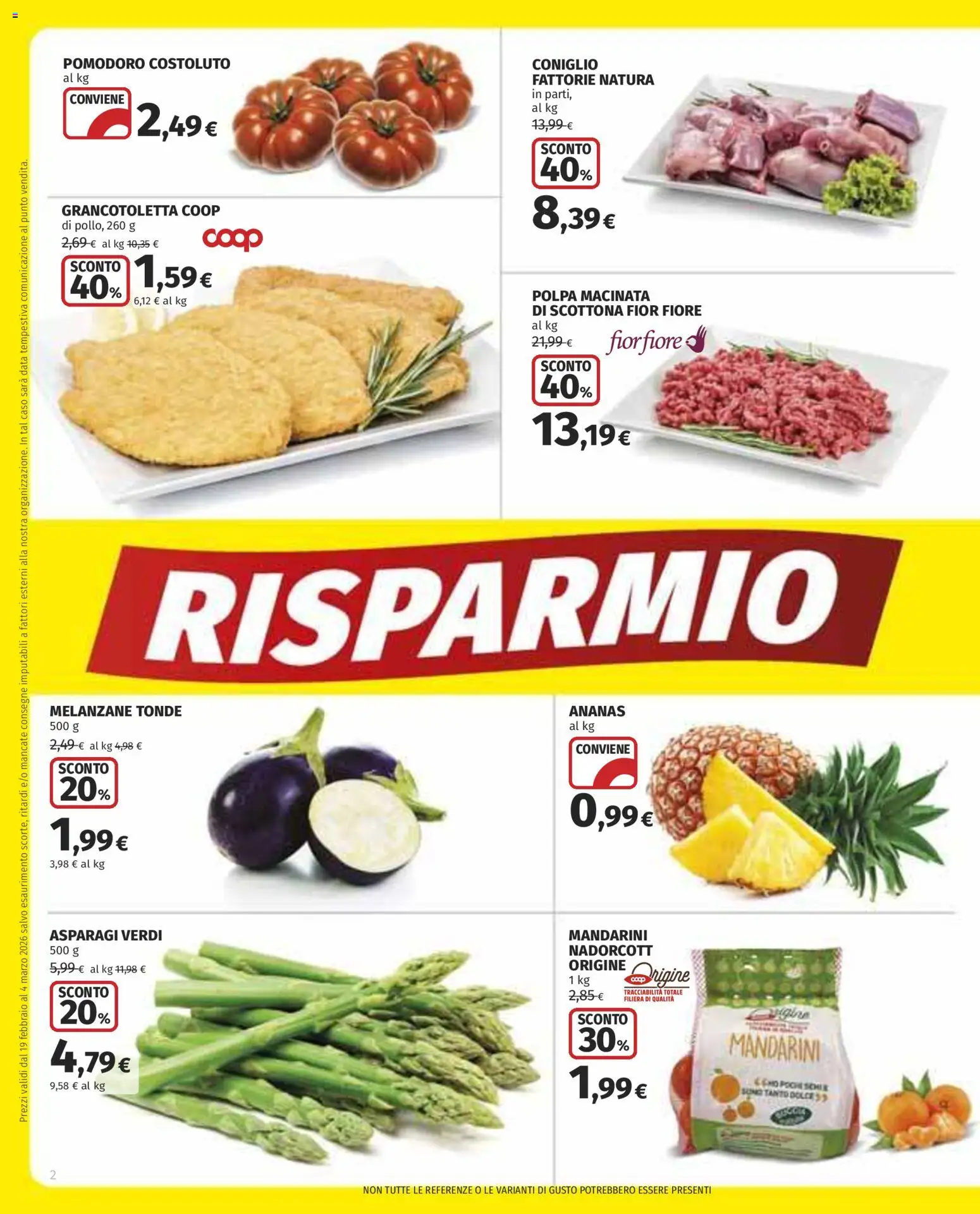 Volantino COOP del 19.02.2026 | Pagina: 2 | Prodotti: Mandarini, Data, Melanzane, Asparagi