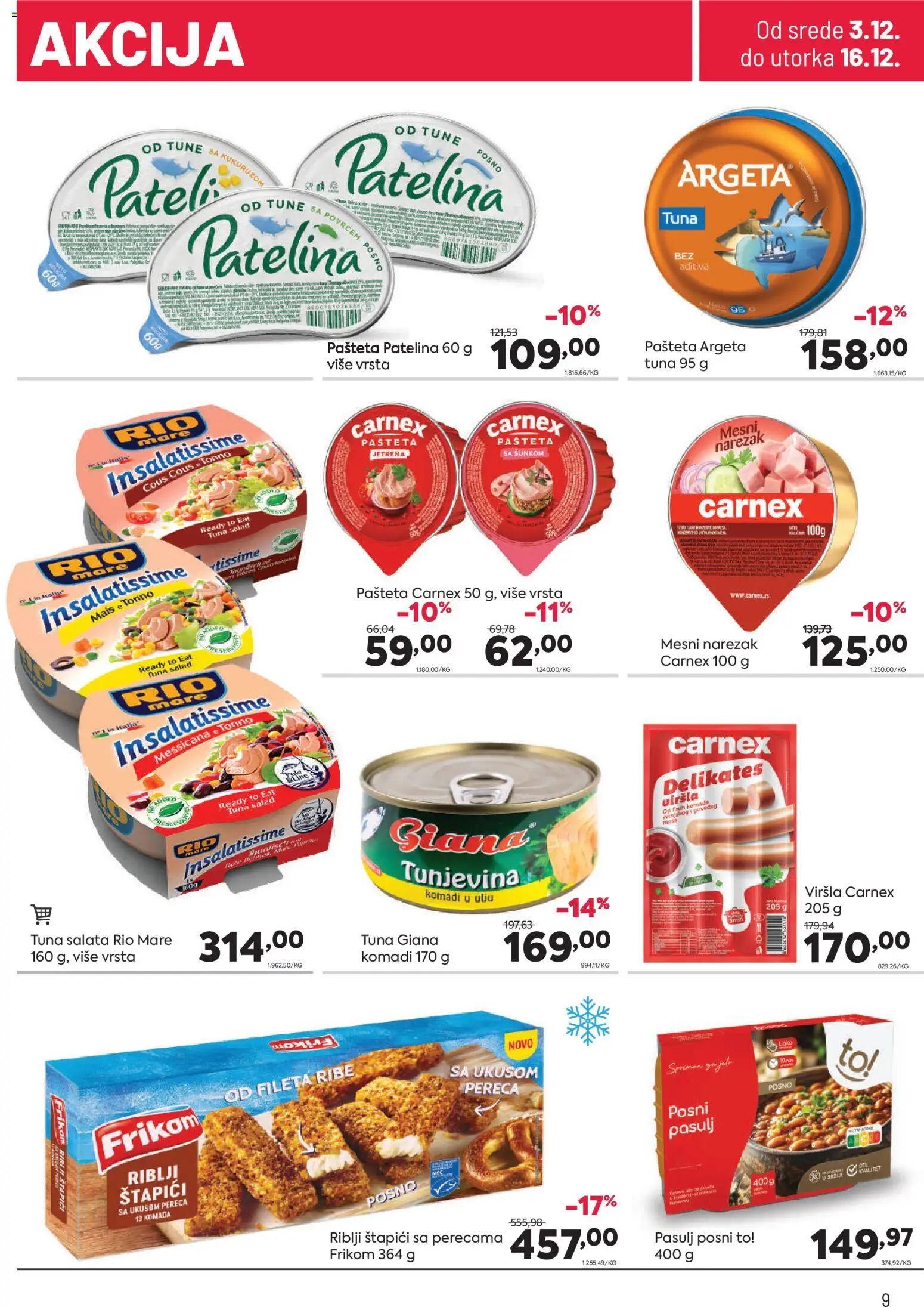 PerSu katalog - važi od 03.12.2025 | Strana: 9 | Proizvode: Pasulj, Salata, Riblji štapići, Narezak